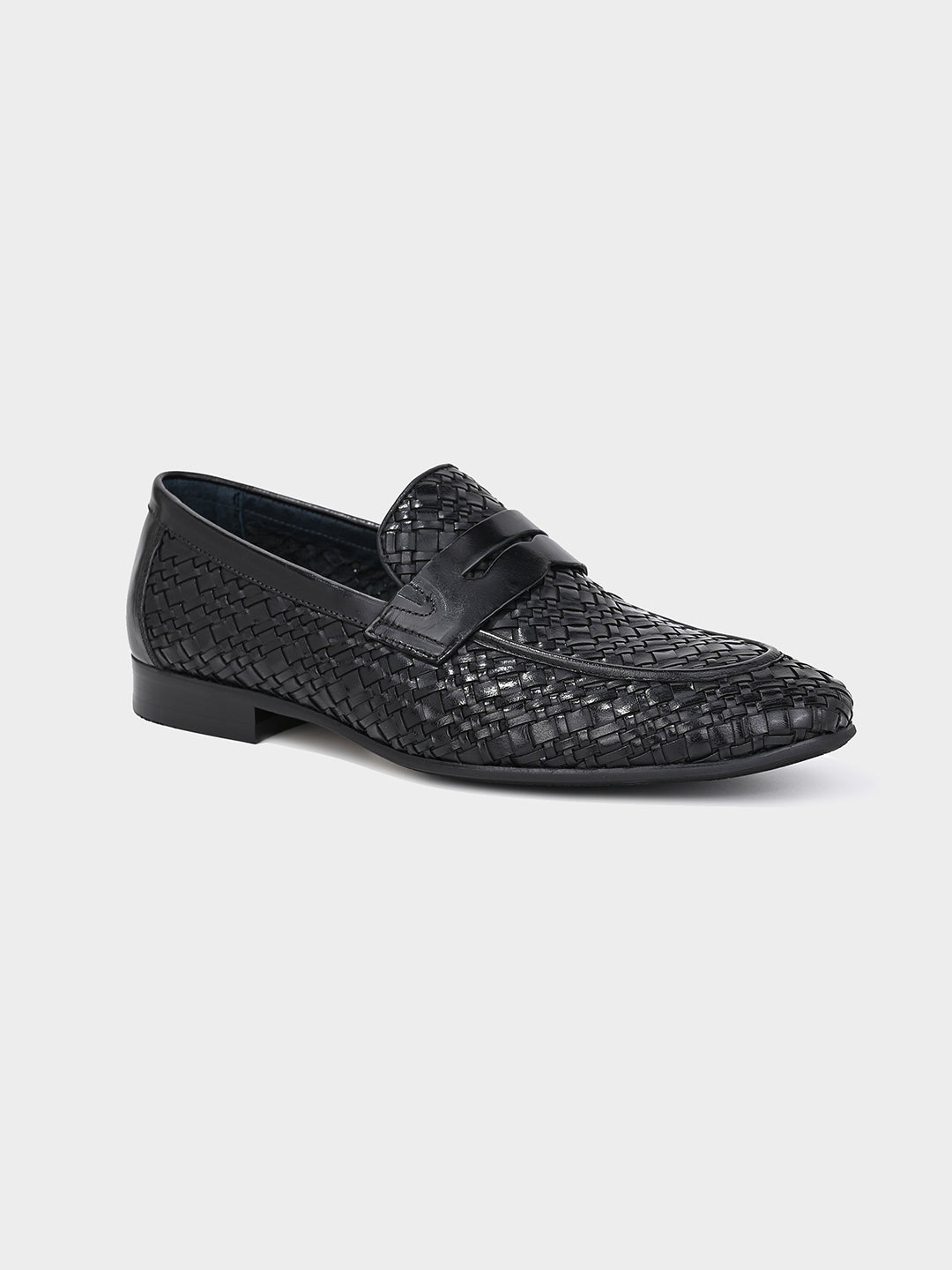 Black Woven Leather Penny Loafer