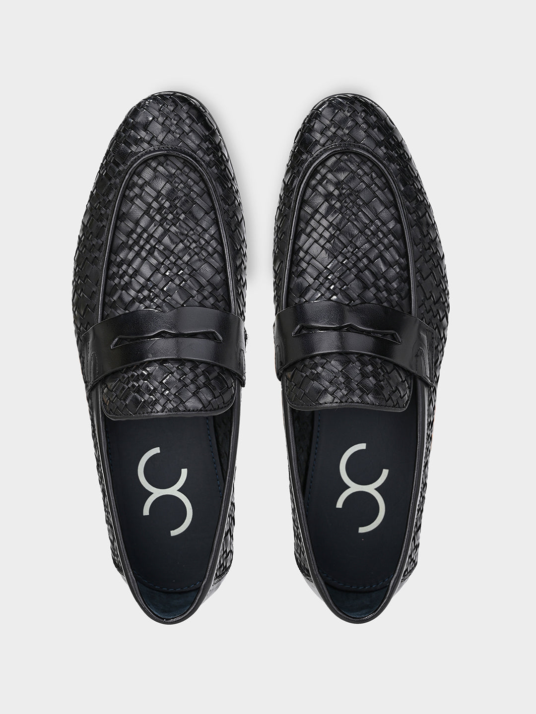 Black Woven Leather Penny Loafer