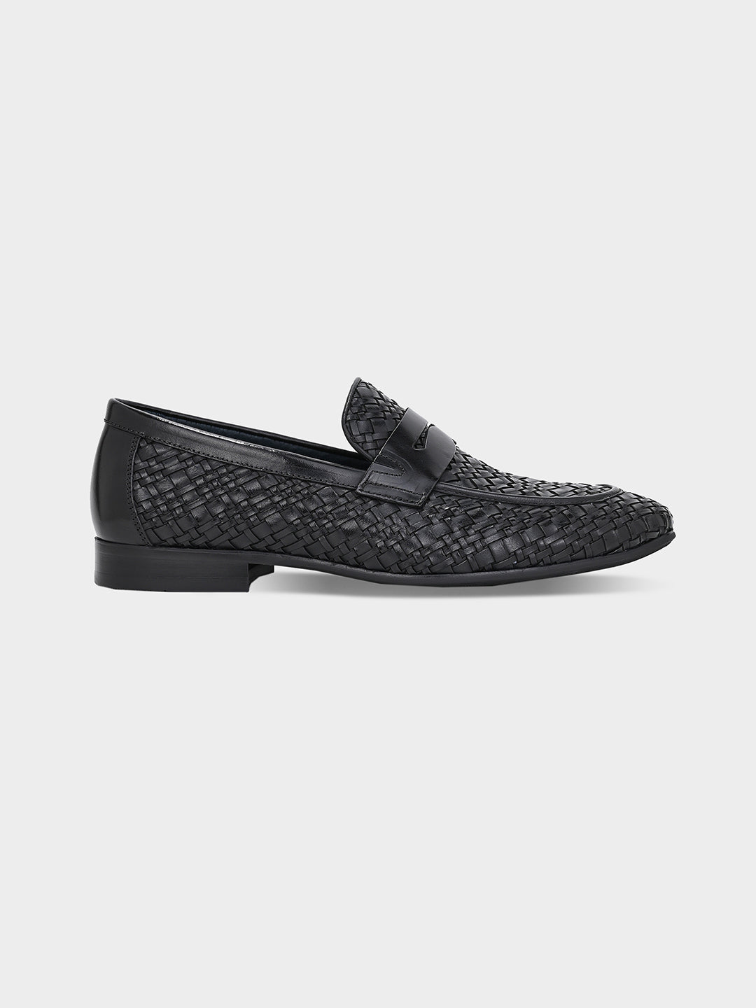 Black Woven Leather Penny Loafer