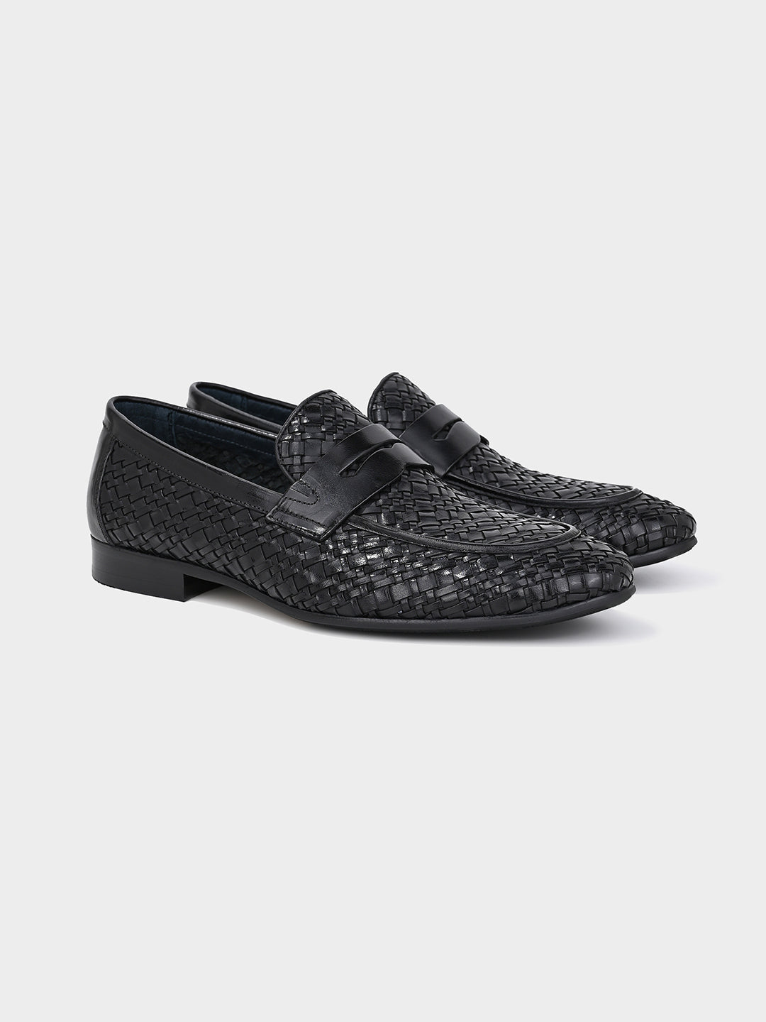 Black Woven Leather Penny Loafer