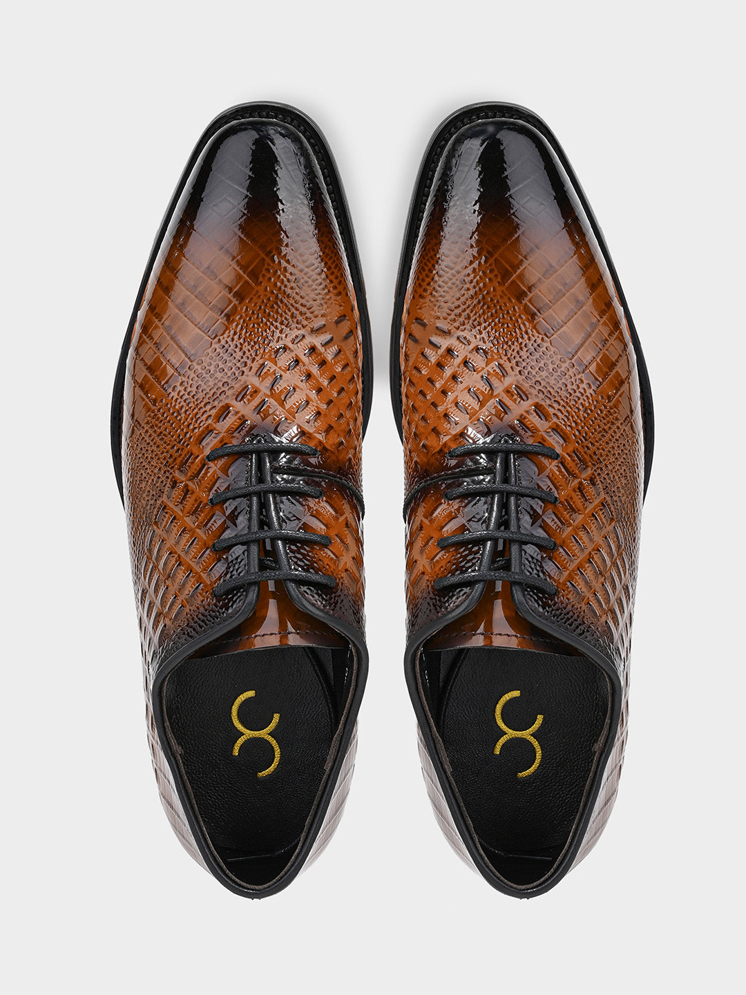 Tan Crocodile-Embossed Leather Oxford Dress Shoes