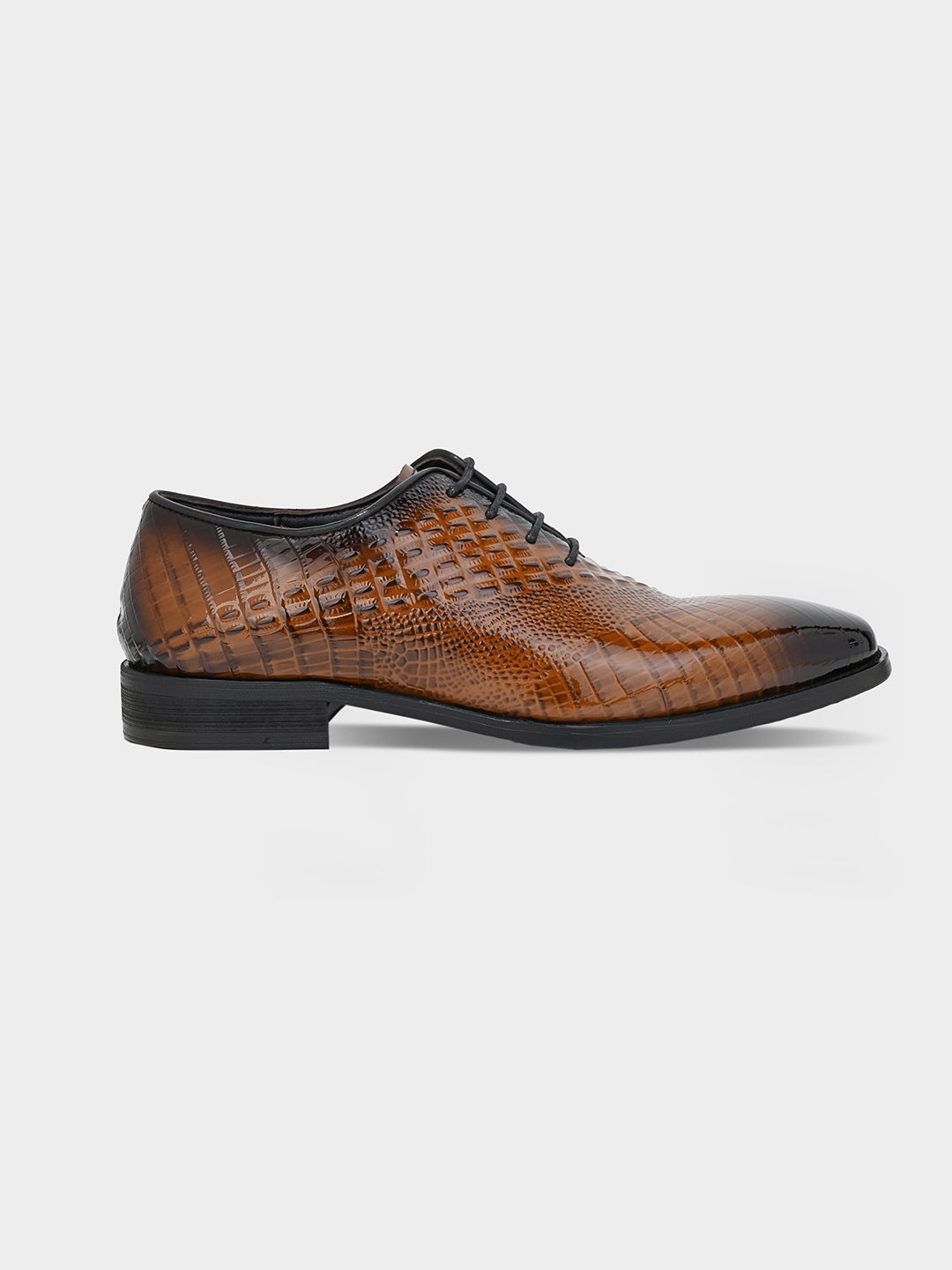 Tan Crocodile-Embossed Leather Oxford Dress Shoes