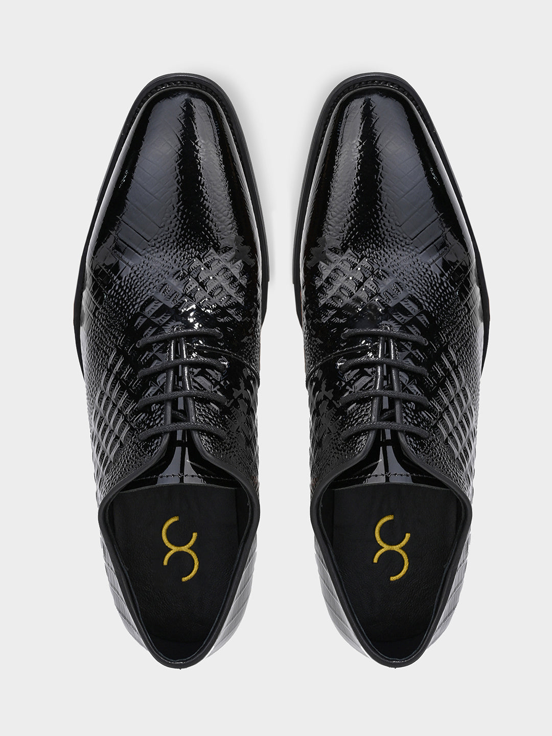 Black Crocodile-Embossed Leather Oxford Dress Shoes