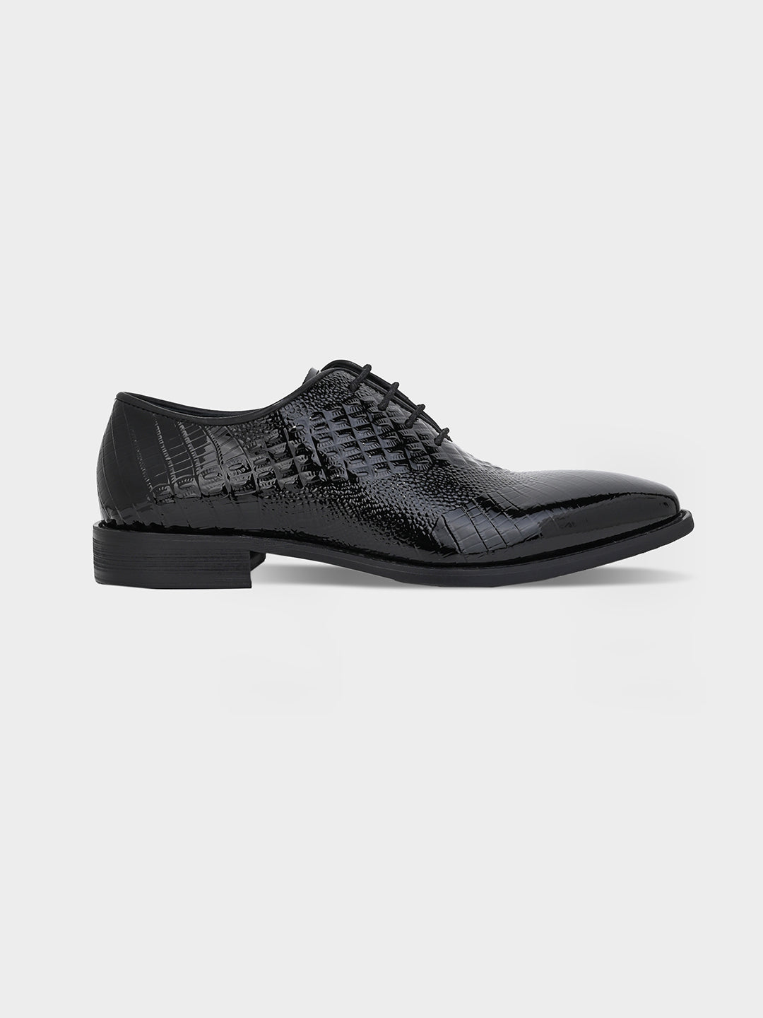 Black Crocodile-Embossed Leather Oxford Dress Shoes