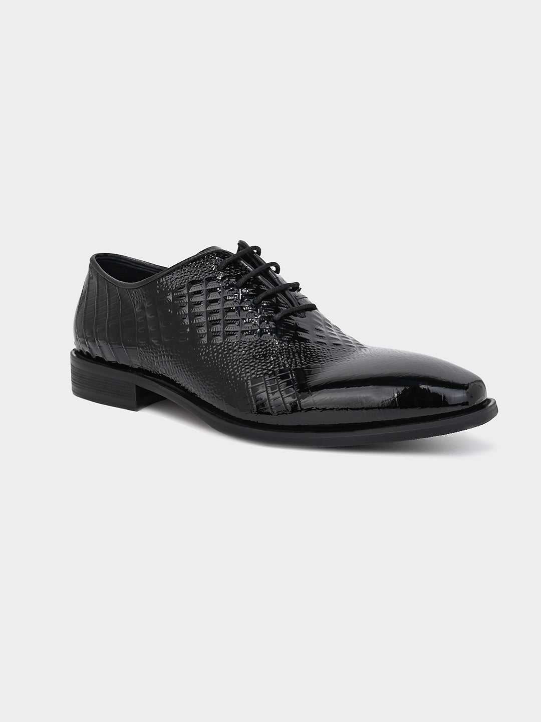 Black Crocodile-Embossed Leather Oxford Dress Shoes