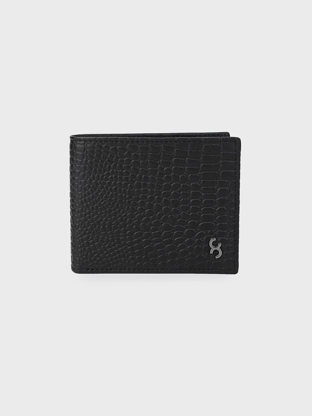 Black Crocodile-Embossed Bifold Wallet