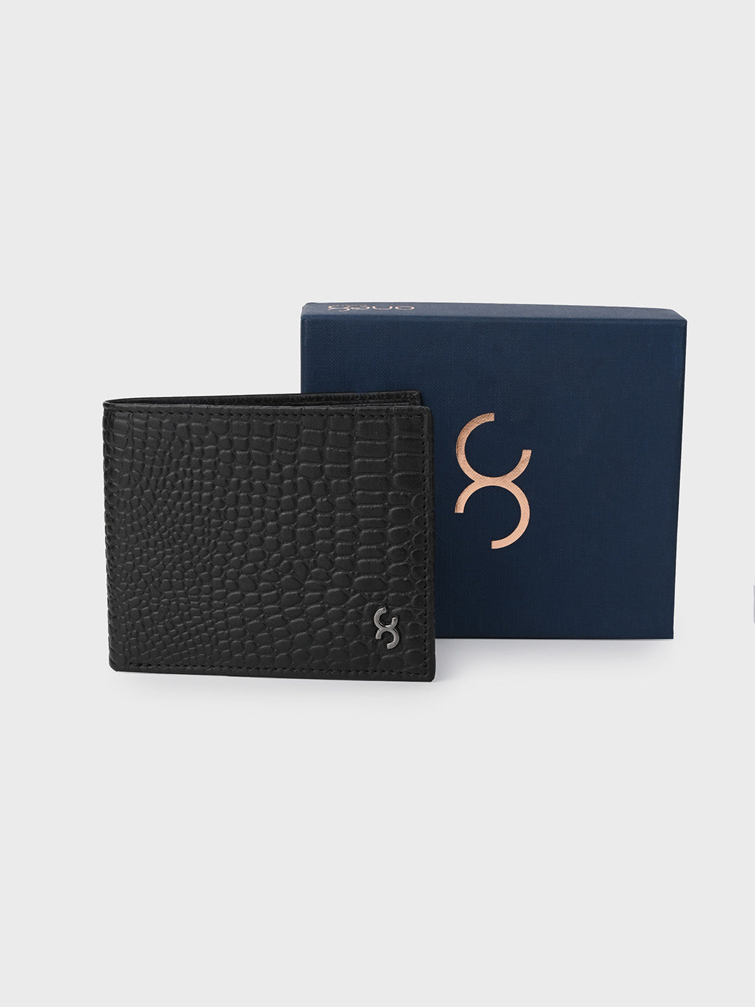 Black Crocodile-Embossed Bifold Wallet