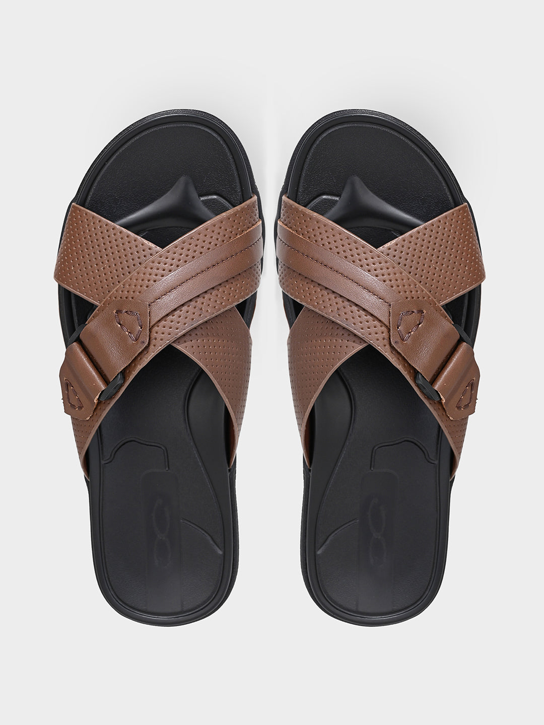 Tan Leather Cross-Strap Slippers