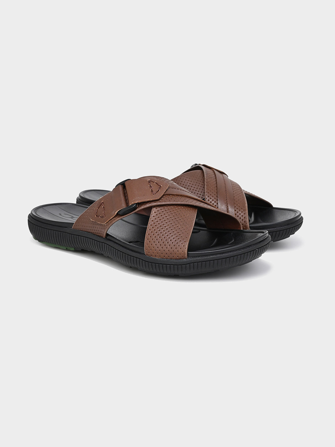 Tan Leather Cross-Strap Slippers