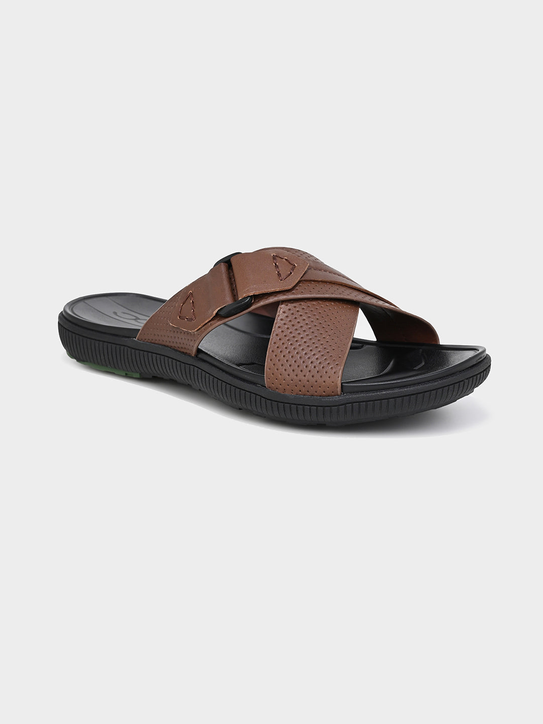 Tan Leather Cross-Strap Slippers