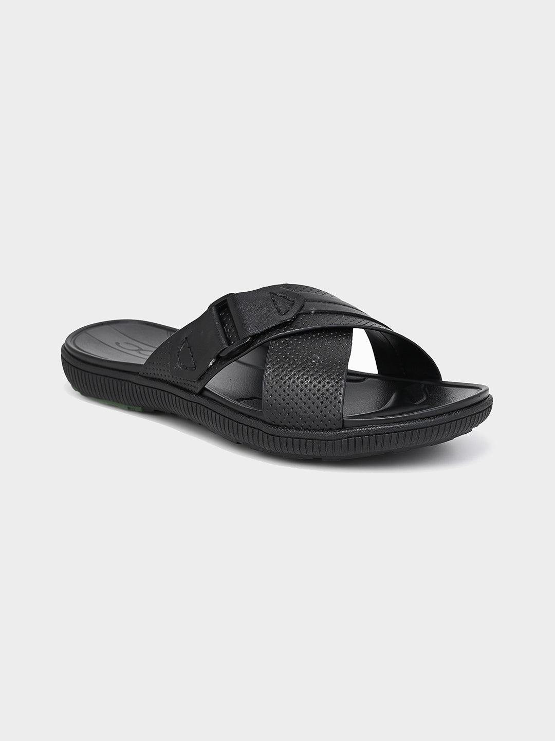 Black Leather Cross-Strap Slippers