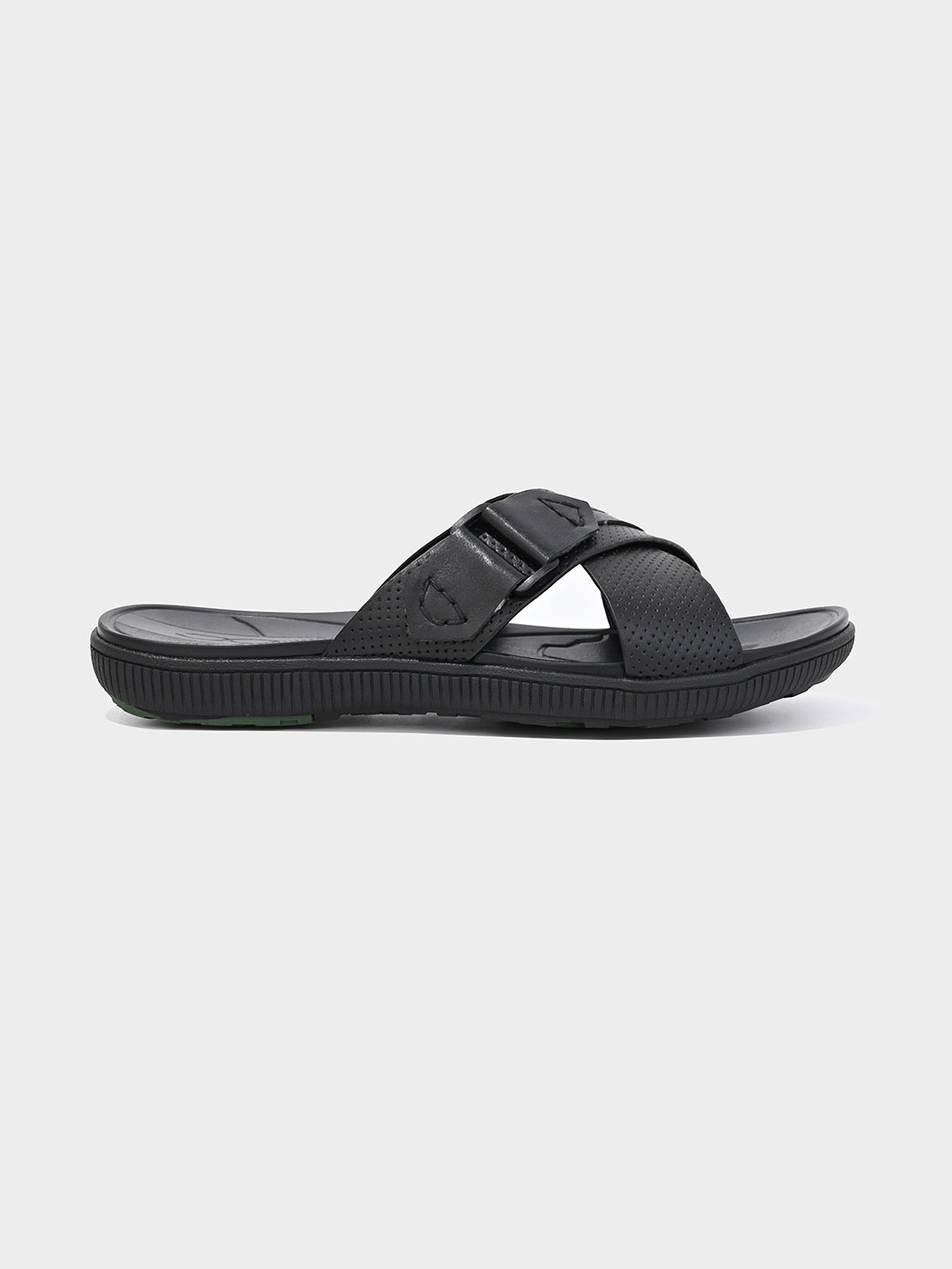 Black Leather Cross-Strap Slippers