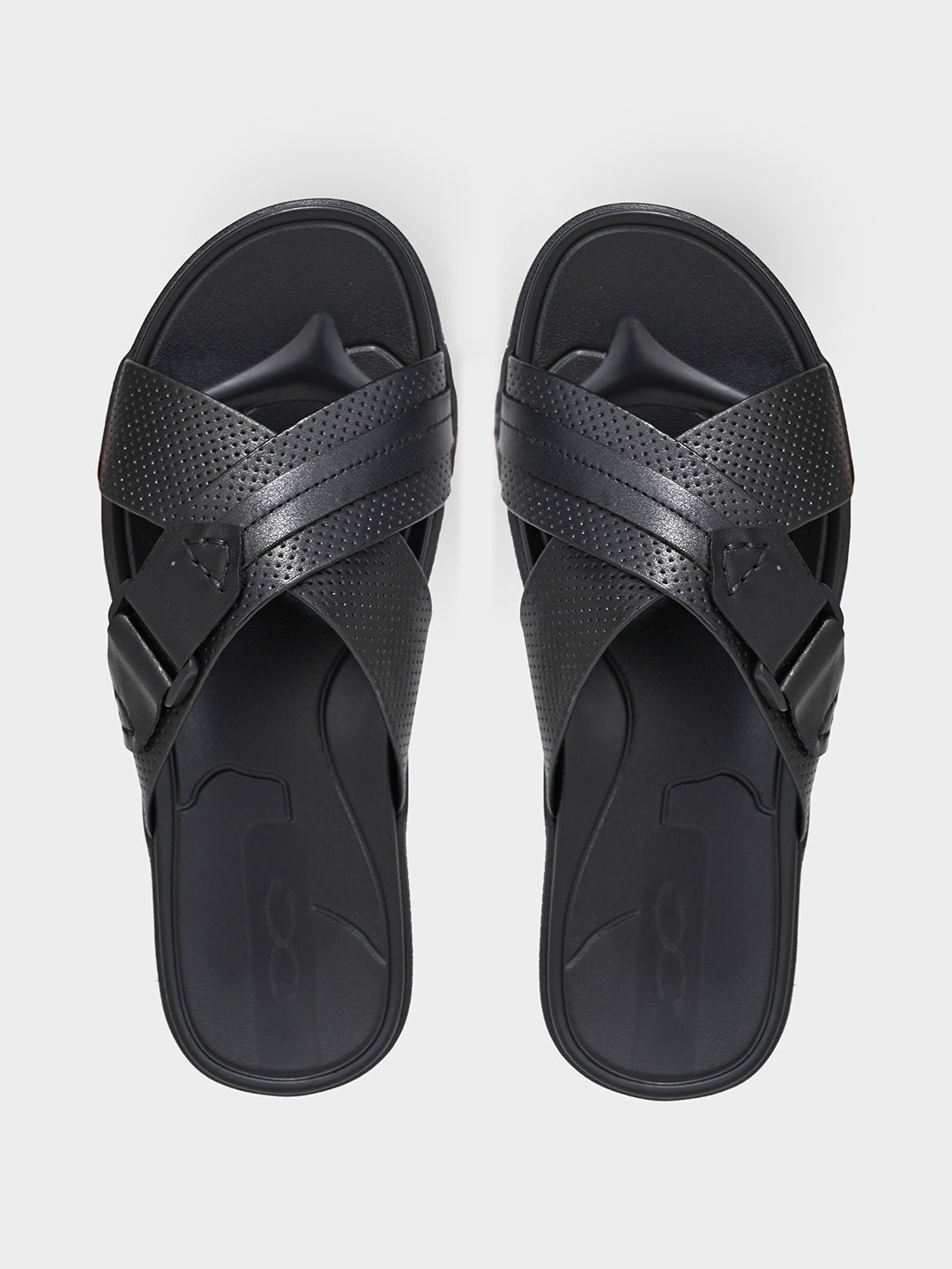 Black Leather Cross-Strap Slippers