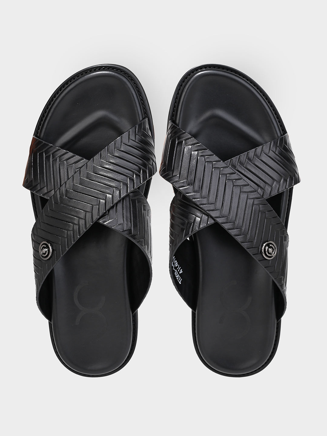 Black Woven Leather Cross-Strap Slippers