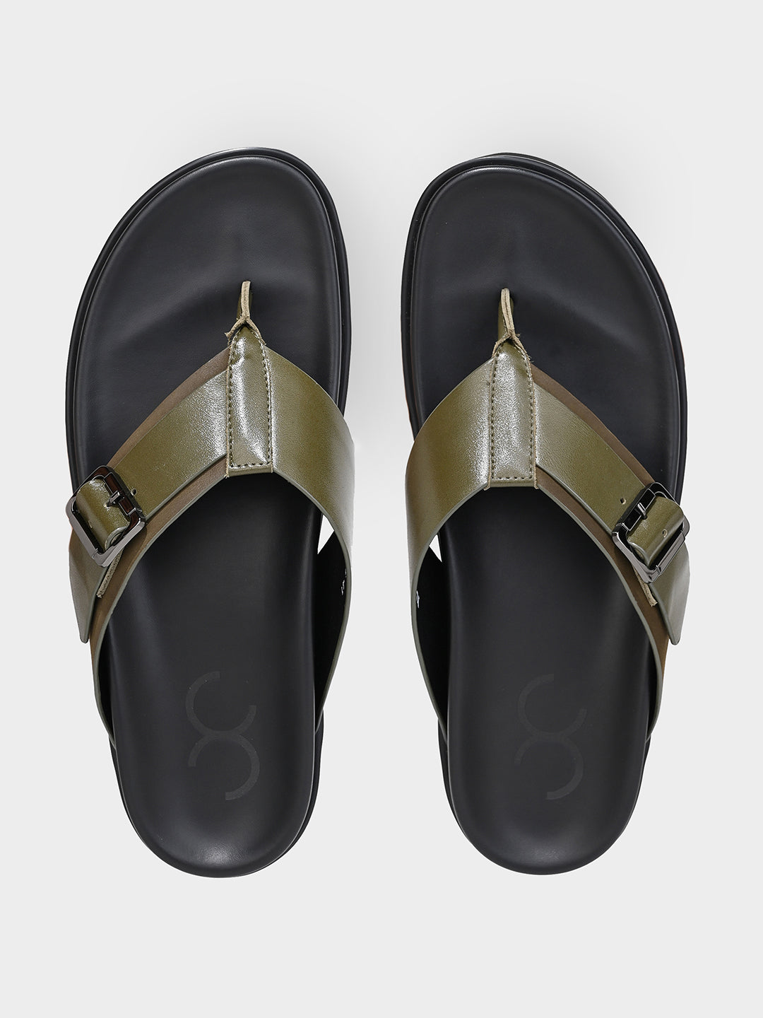 Olive Two-Tone Leather Slippers