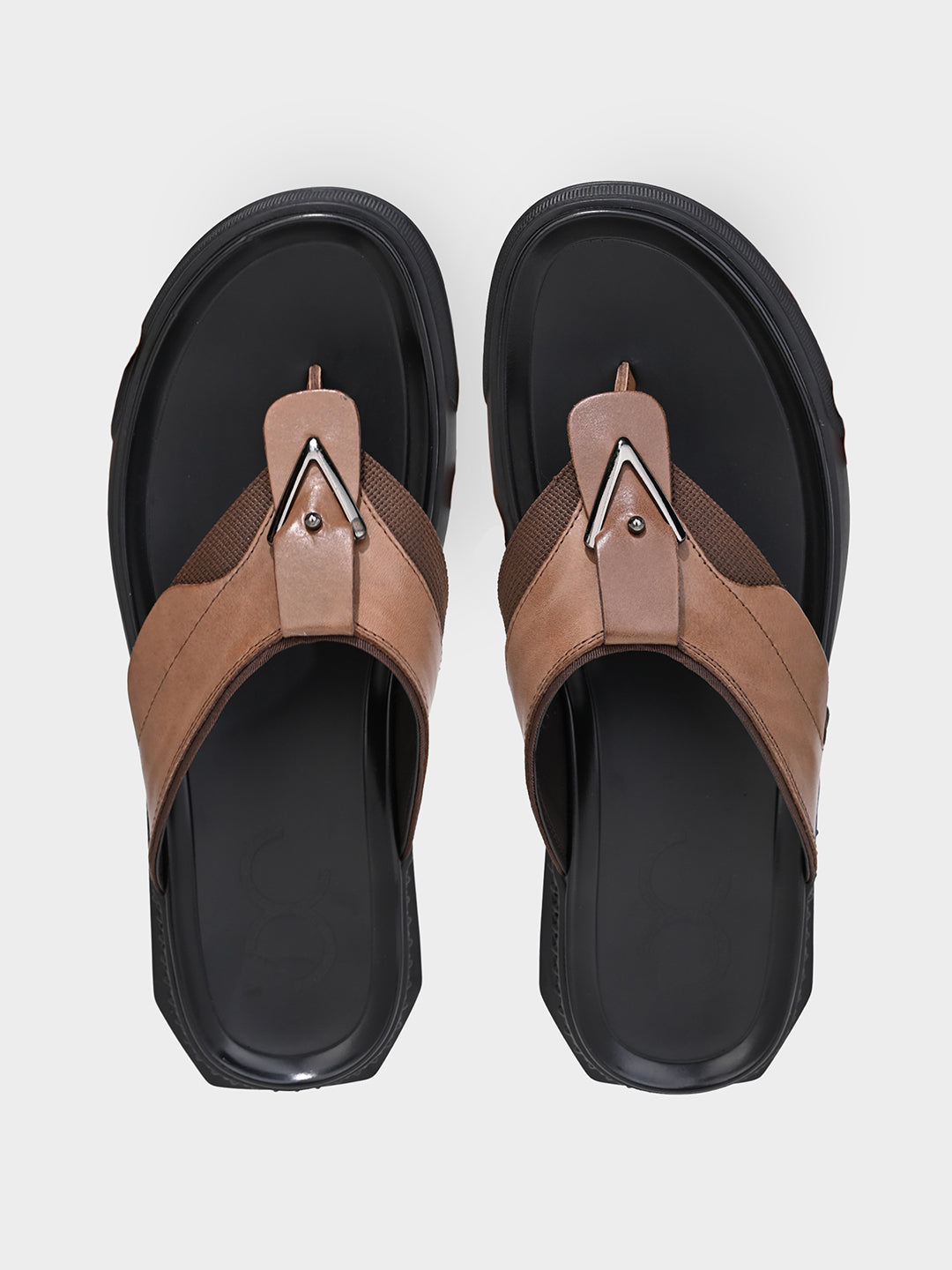 Tan Men's Leather Flip-Flop Sandals