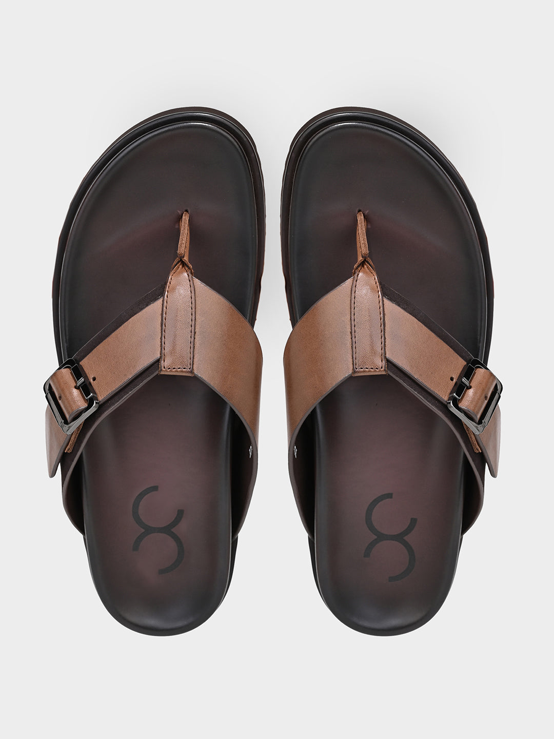 Tan Two-Tone Leather Slippers