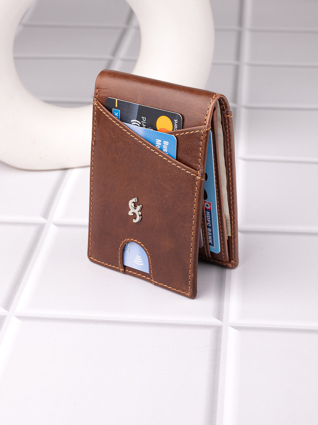 Brown Premium Leather Lightweight Credit Card Holder Wallet with RFID Blocking Lining