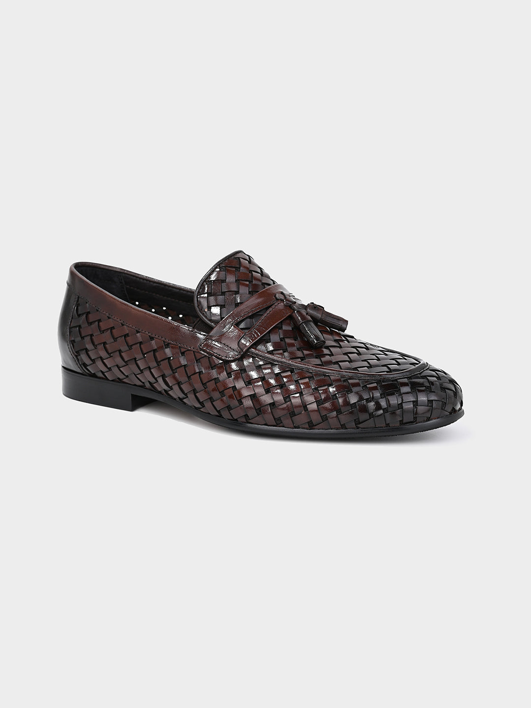 Brown Weave Tassel Loafers