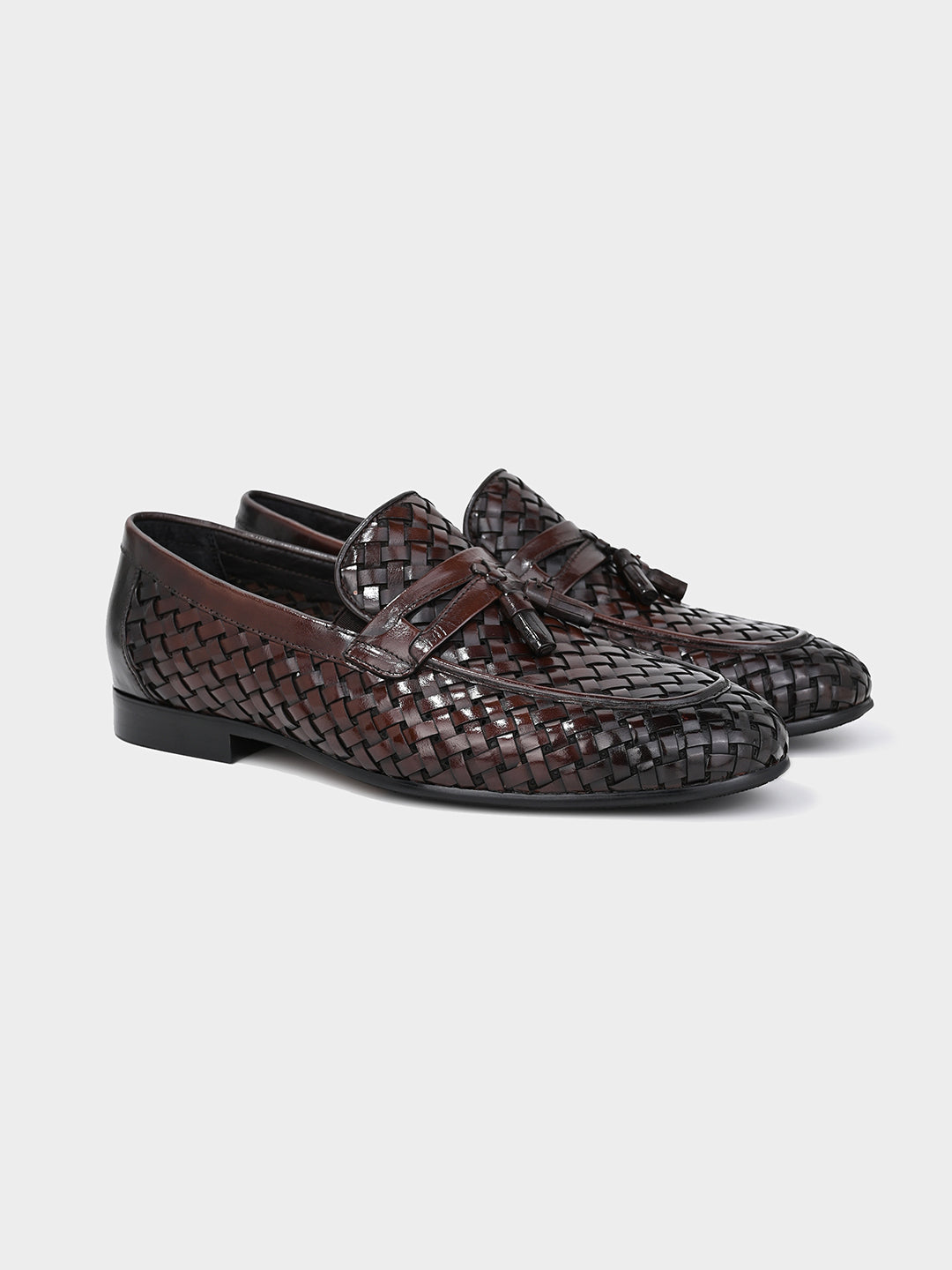 Brown Weave Tassel Loafers