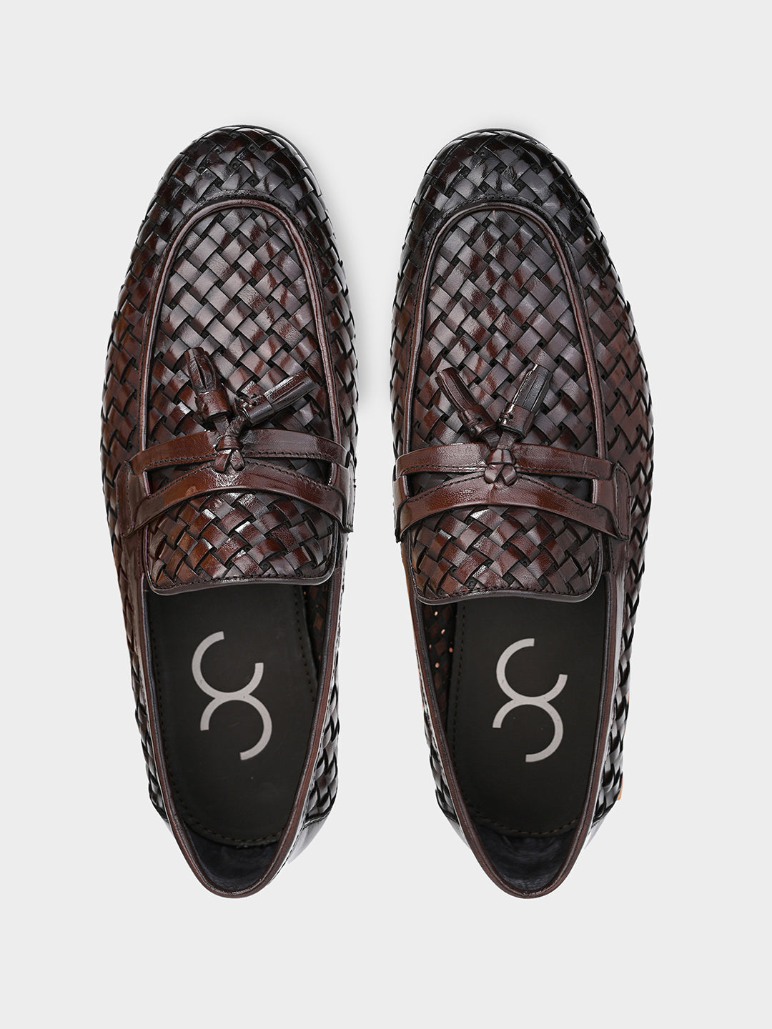 Brown Weave Tassel Loafers