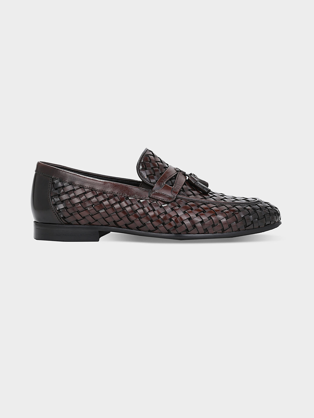 Brown Weave Tassel Loafers