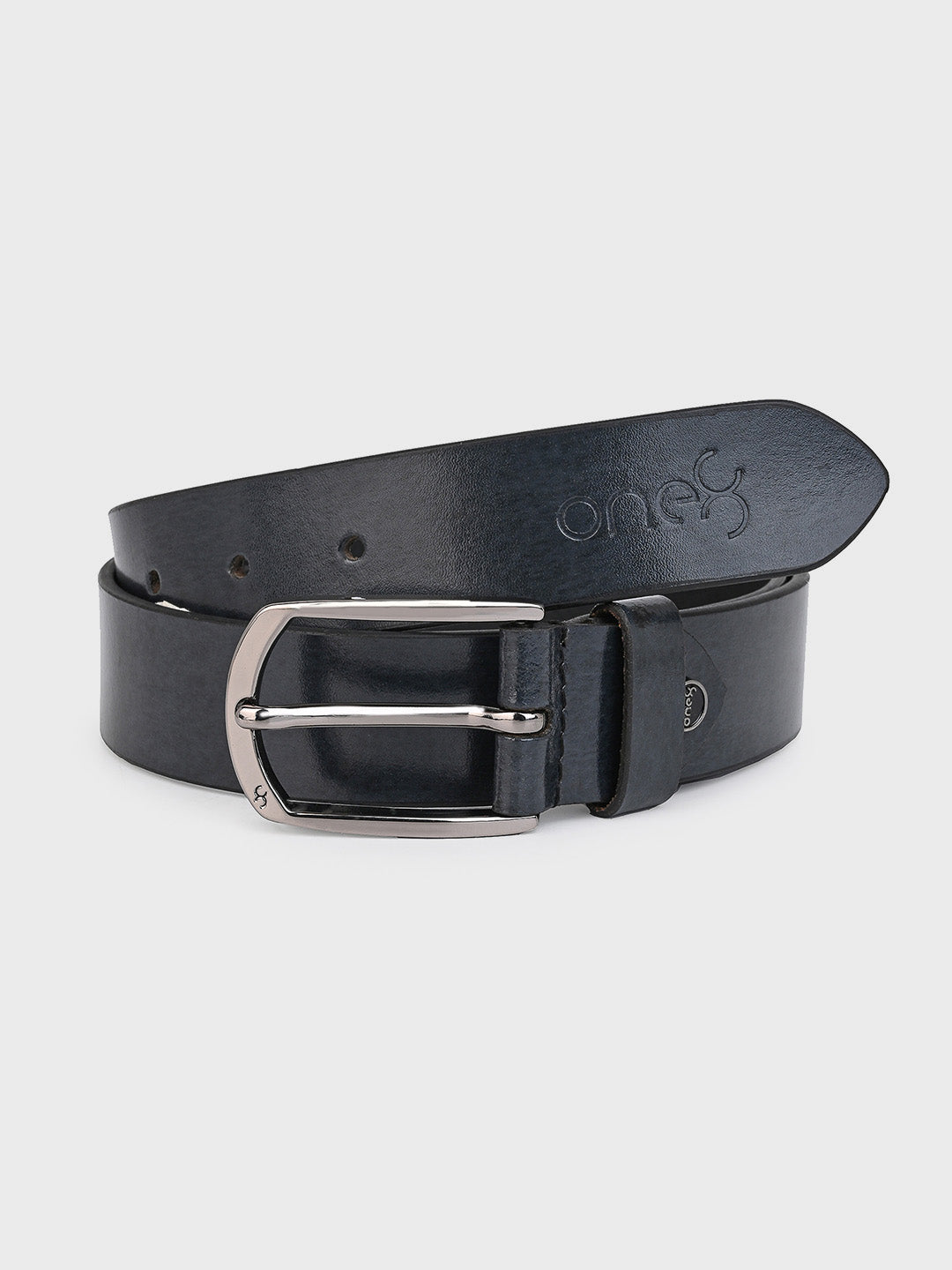 One8 Black Men's Genuine Leather Tang Closure Semi-Formal Belt