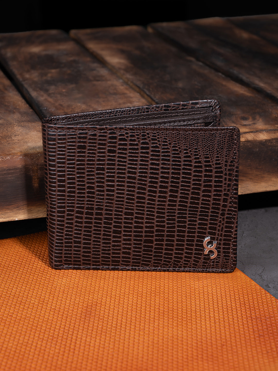 Brown Crocodile-Embossed Bifold Wallet