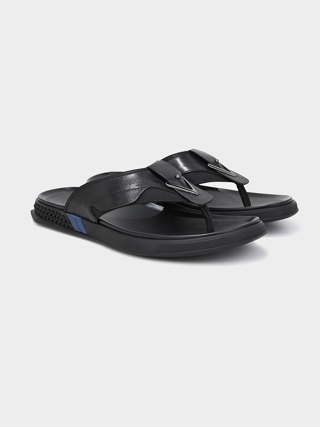 Black Men's Leather Flip-Flop Sandals