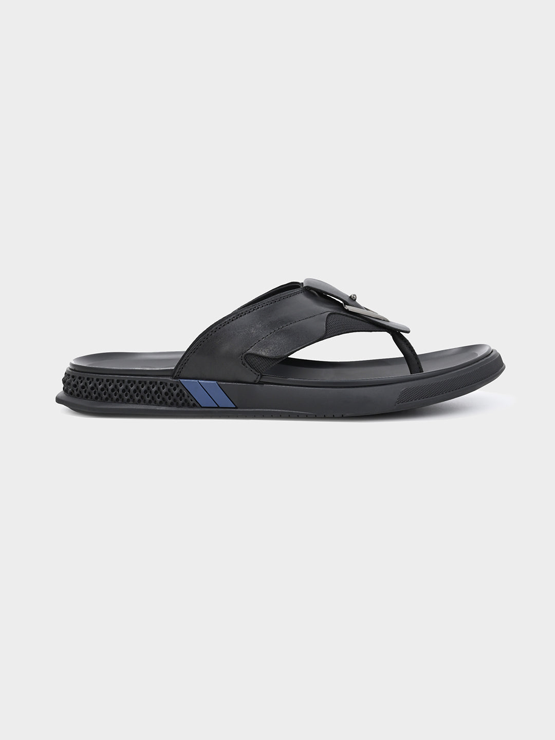 Black Men's Leather Flip-Flop Sandals