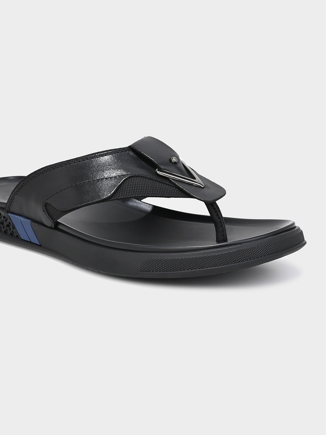 Black Men's Leather Flip-Flop Sandals