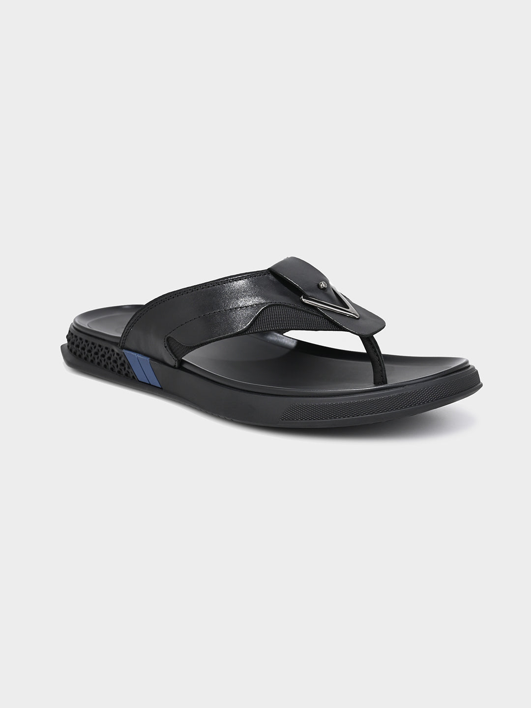 Black Men's Leather Flip-Flop Sandals