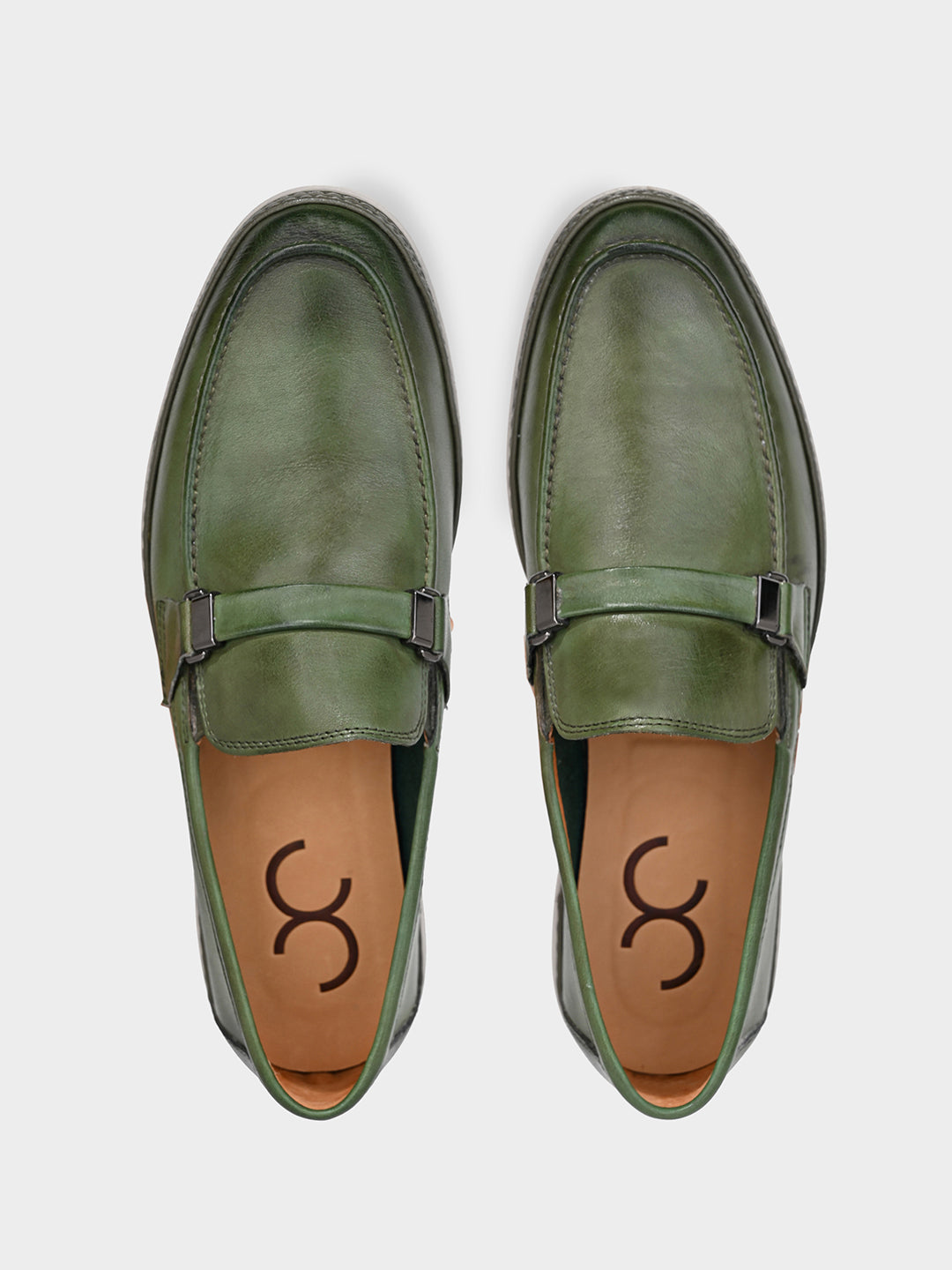 Olive Leather Penny Loafer Shoes