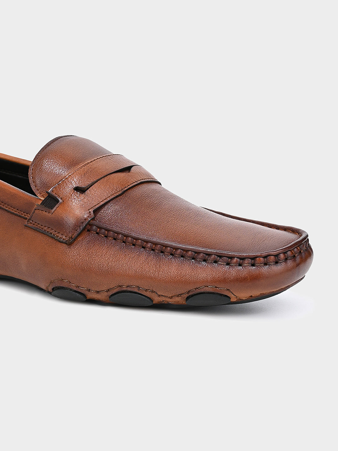 Tan Men's Leather Driving Loafers