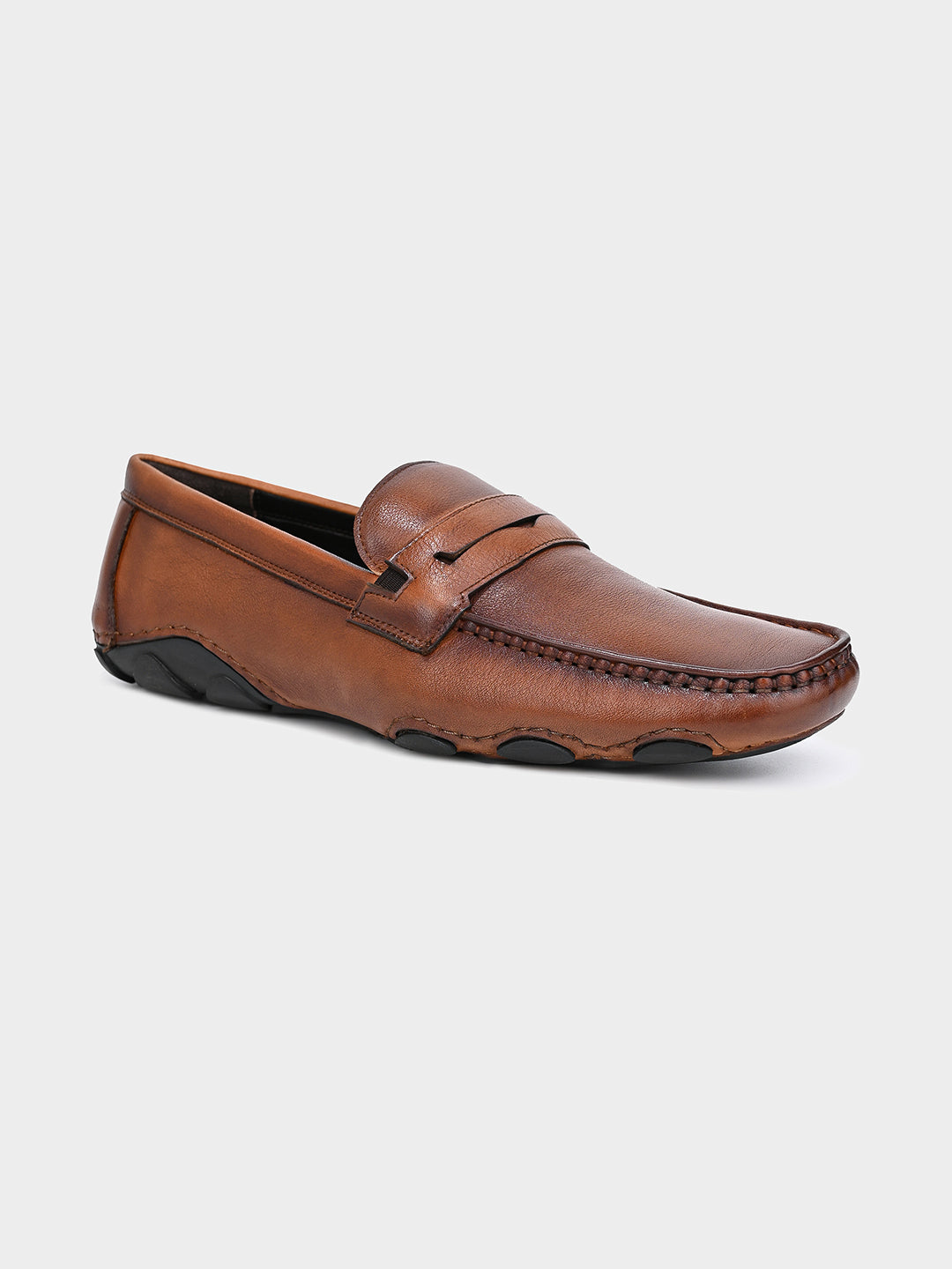 Tan Men's Leather Driving Loafers