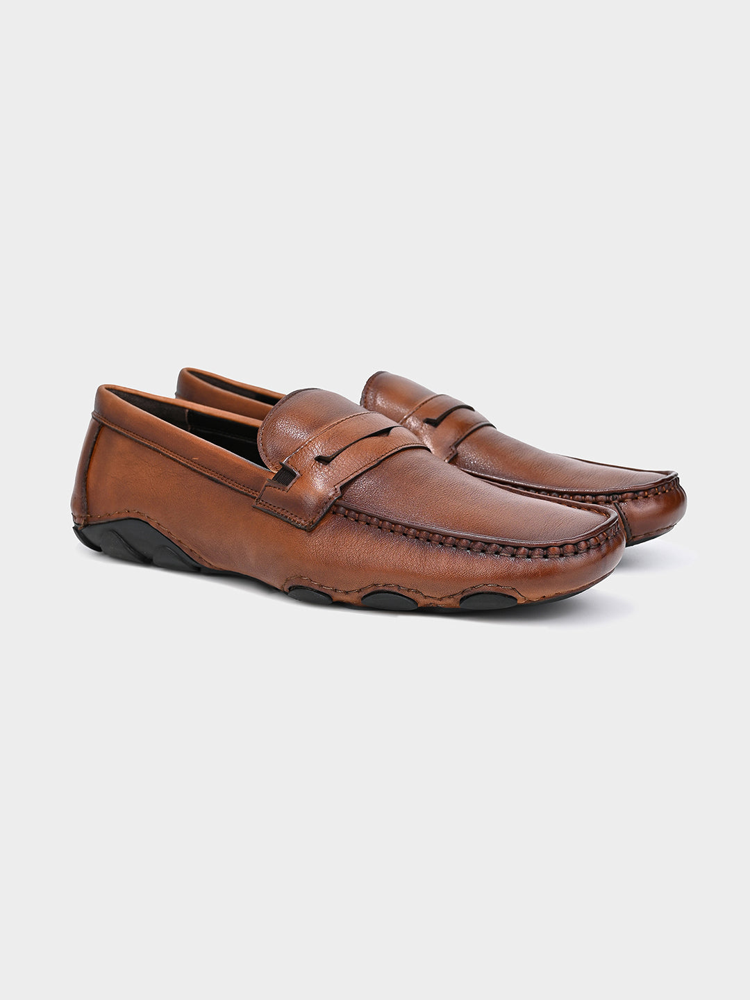 Tan Men's Leather Driving Loafers