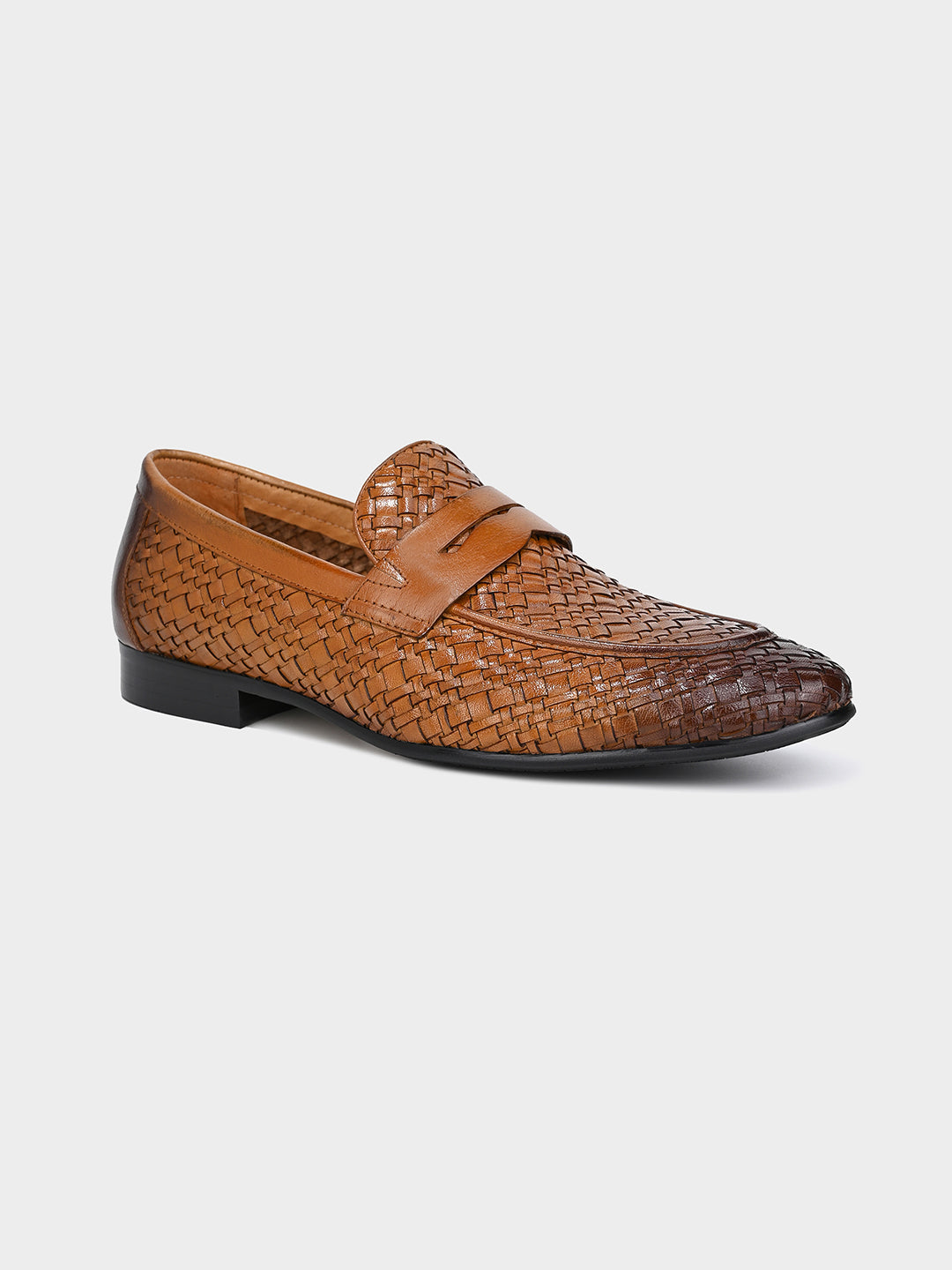 Tan Woven Leather Penny Loafer