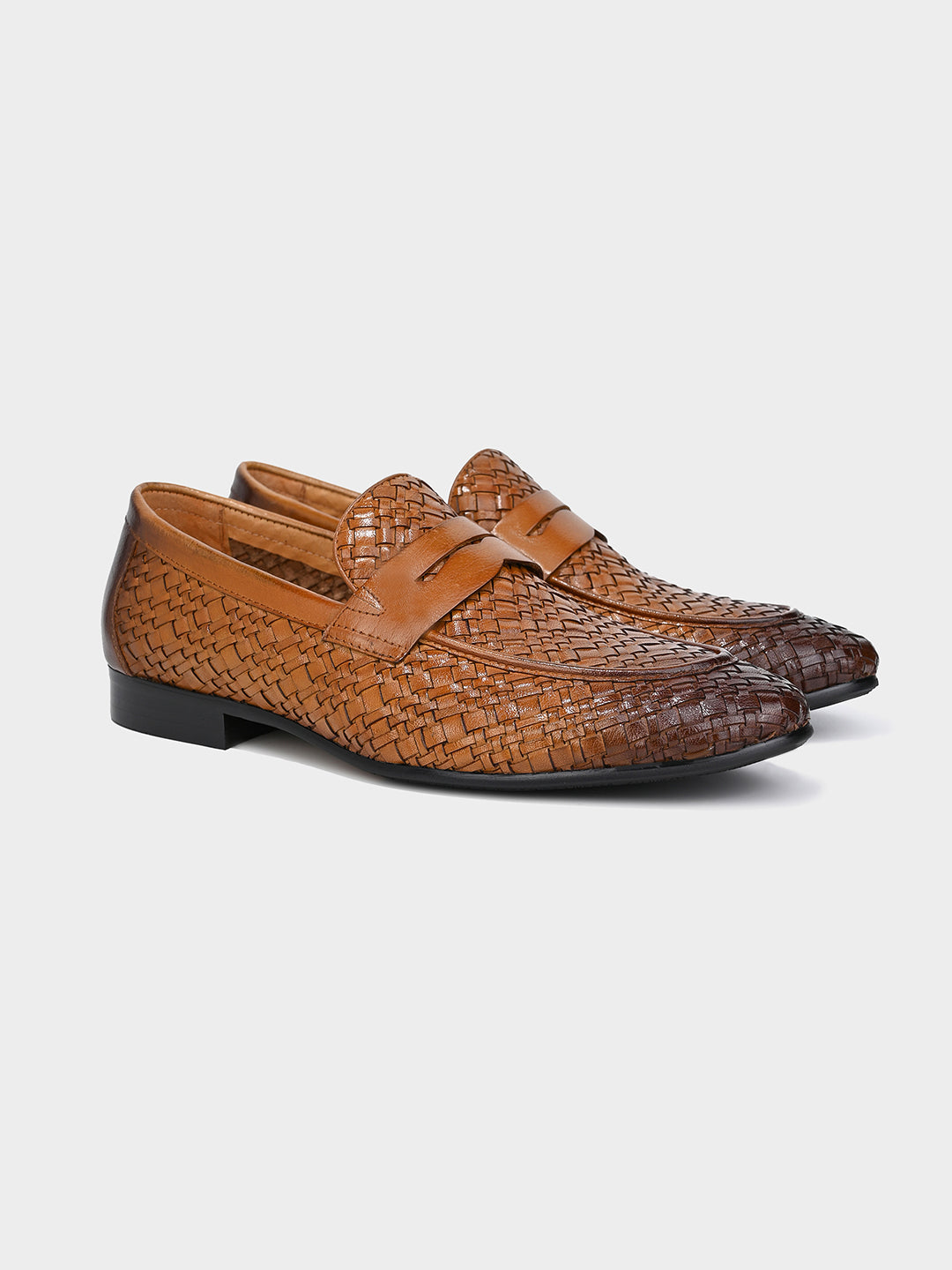 Tan Woven Leather Penny Loafer