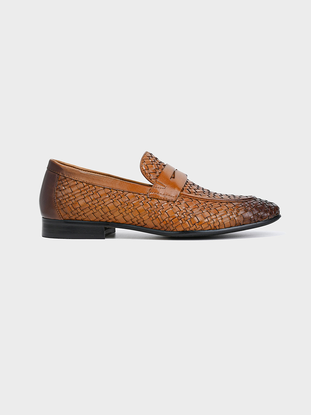 Tan Woven Leather Penny Loafer