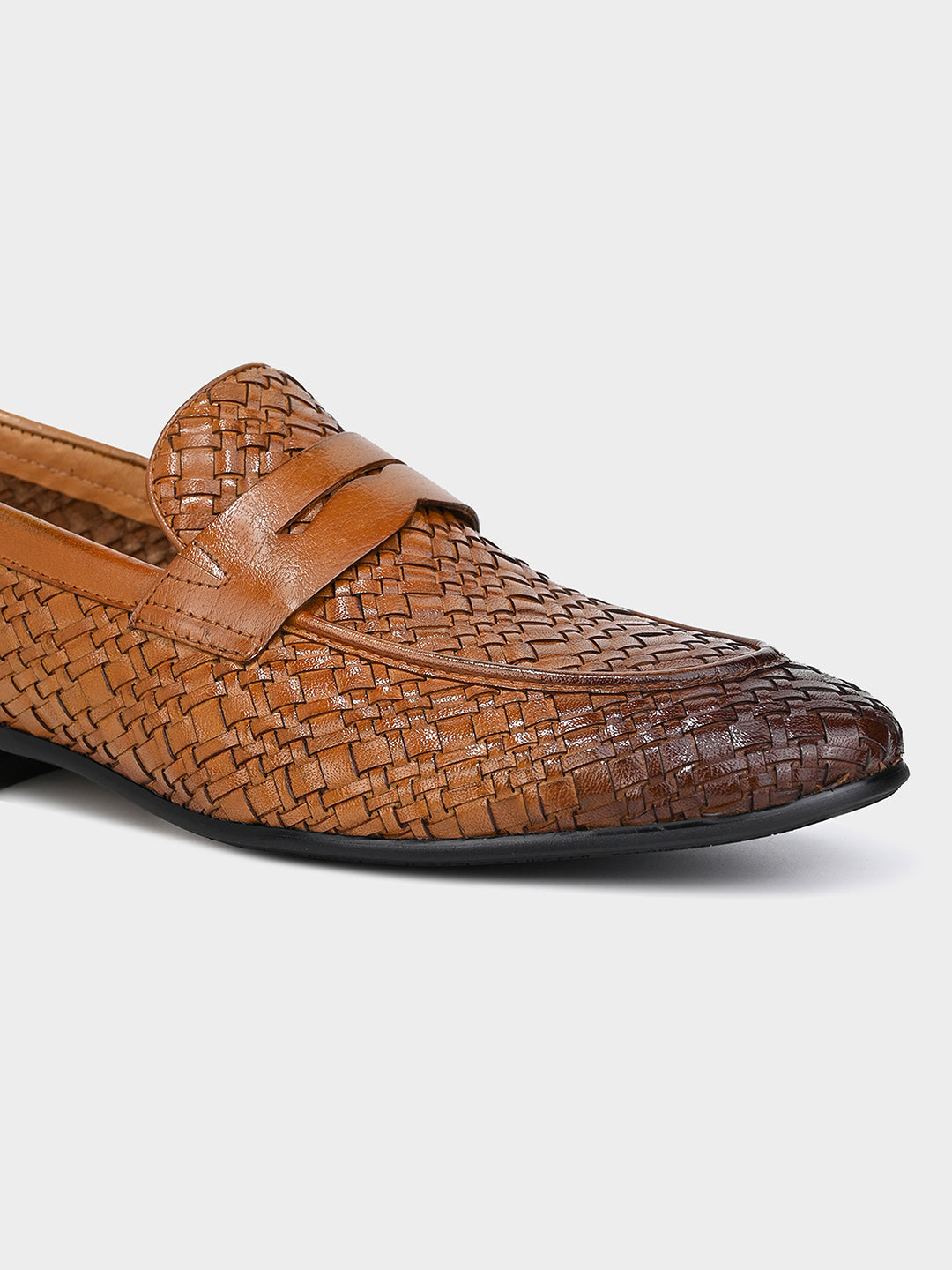 Tan Woven Leather Penny Loafer