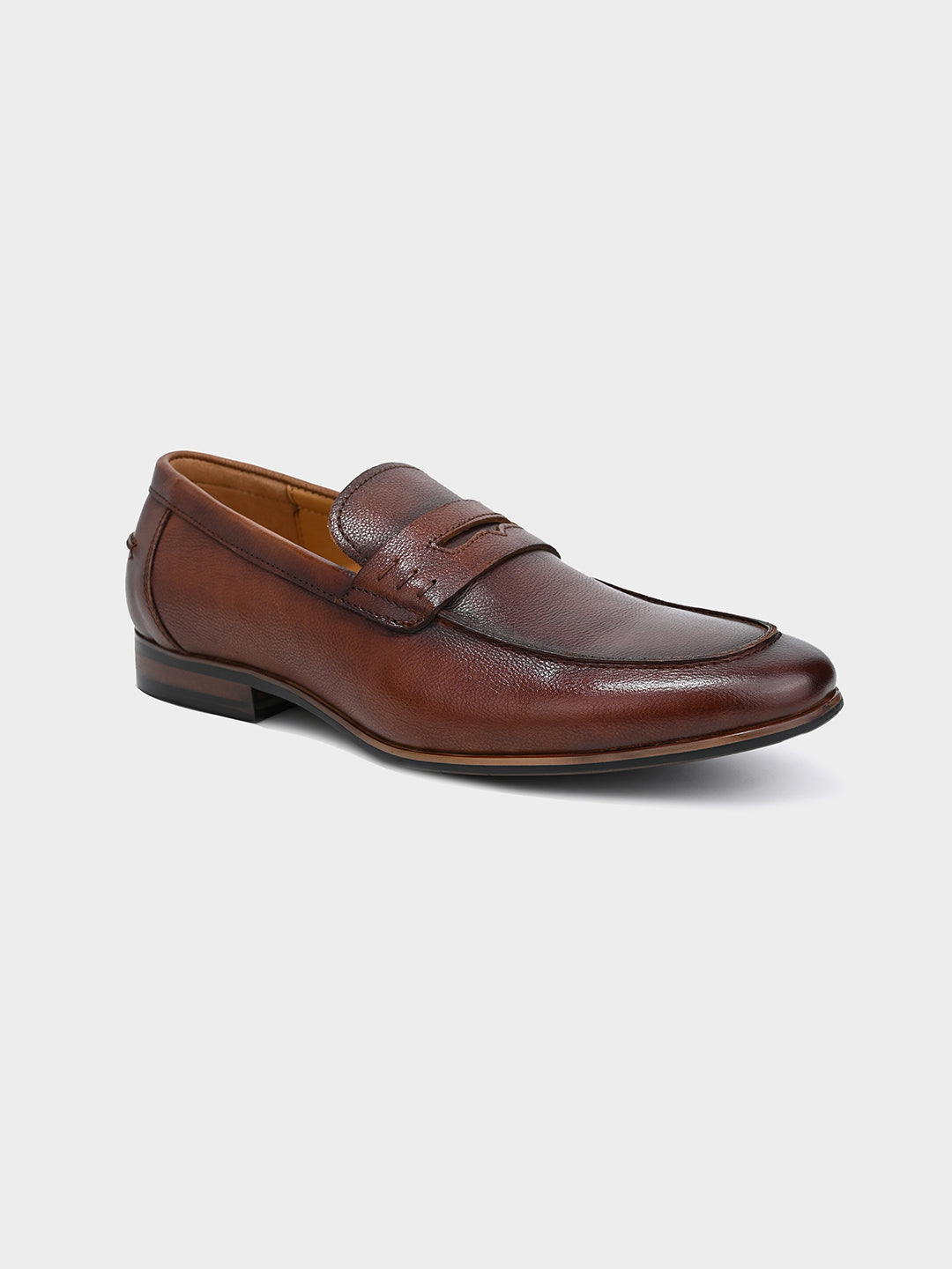 Tan Men's Textured Leather Penny Loafer Shoes