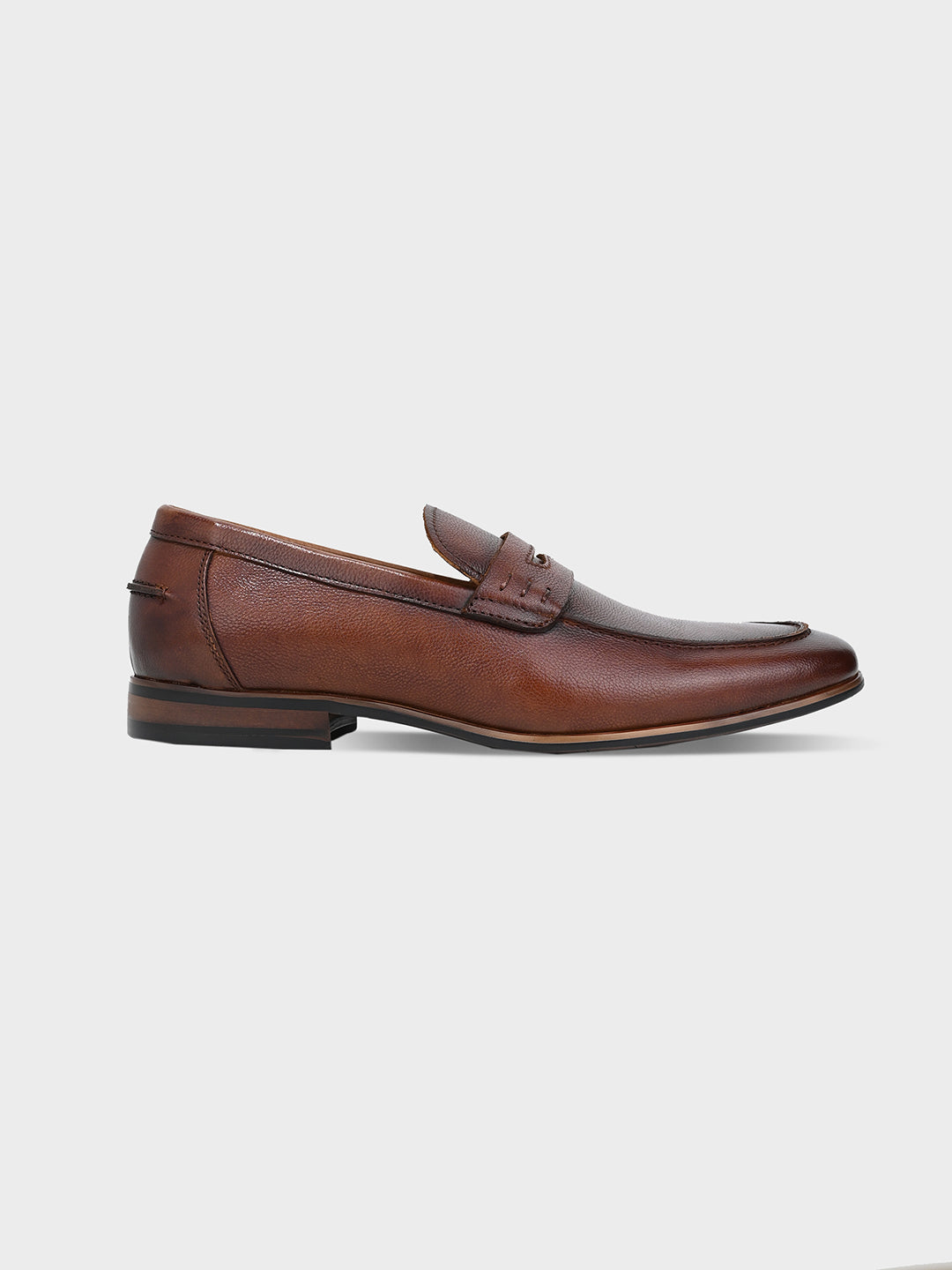 Tan Men's Textured Leather Penny Loafer Shoes