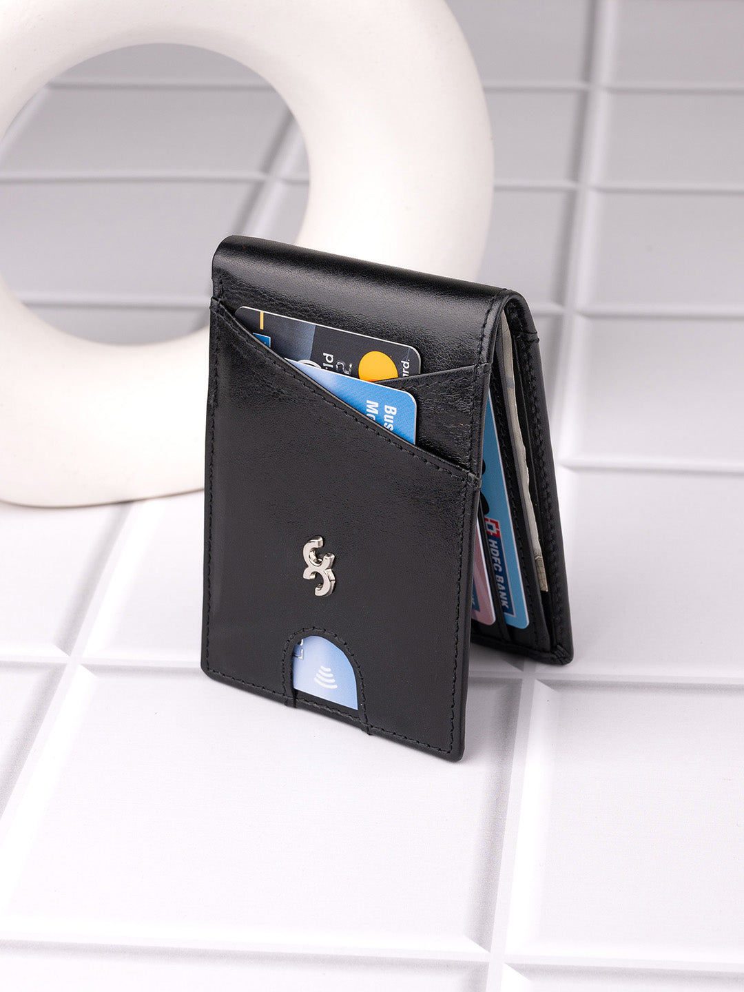 Black Premium Leather Lightweight Credit Card Holder Wallet with RFID Blocking Lining