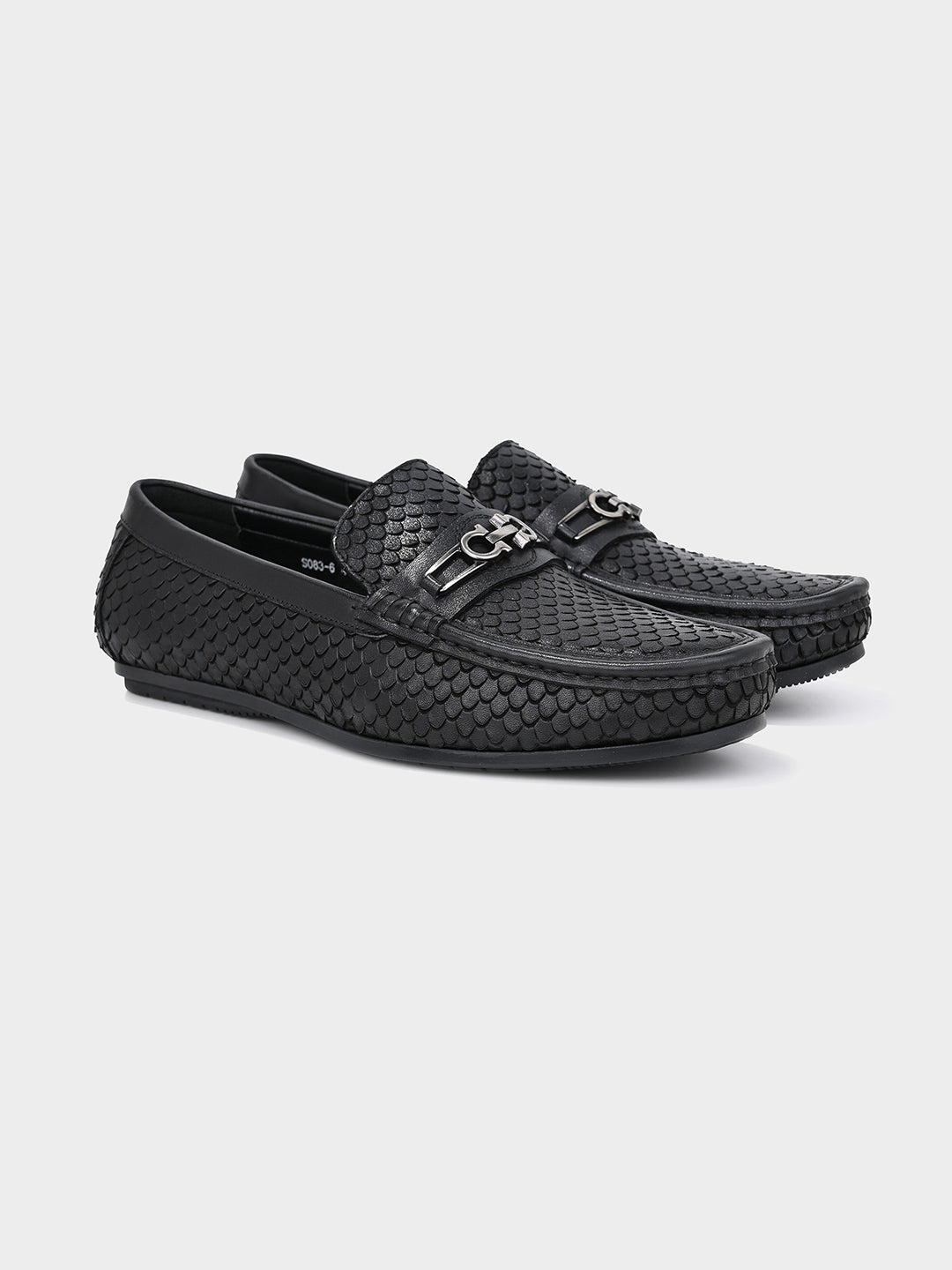 Black Textured Slip-On Loafers