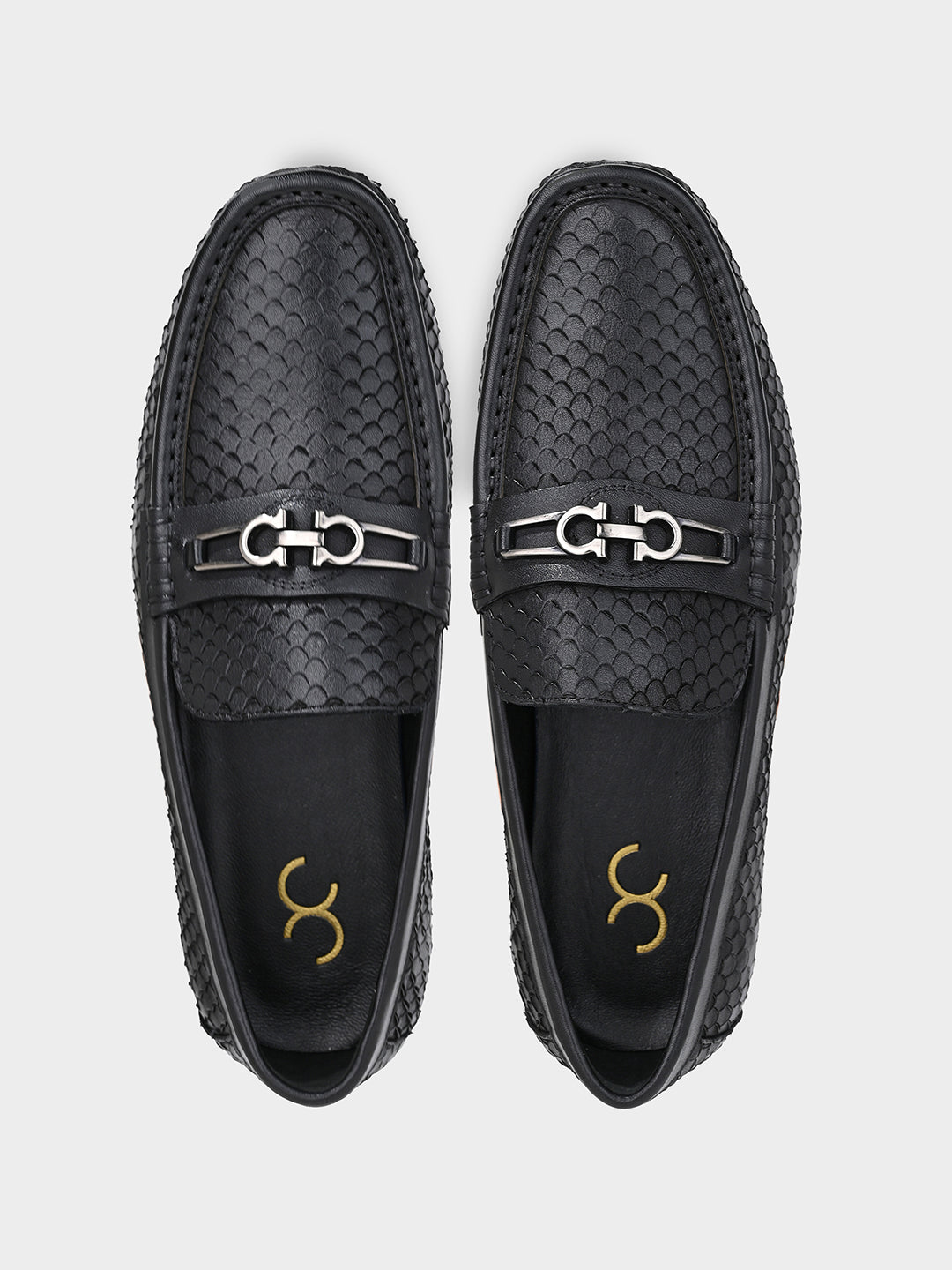 Black Textured Slip-On Loafers