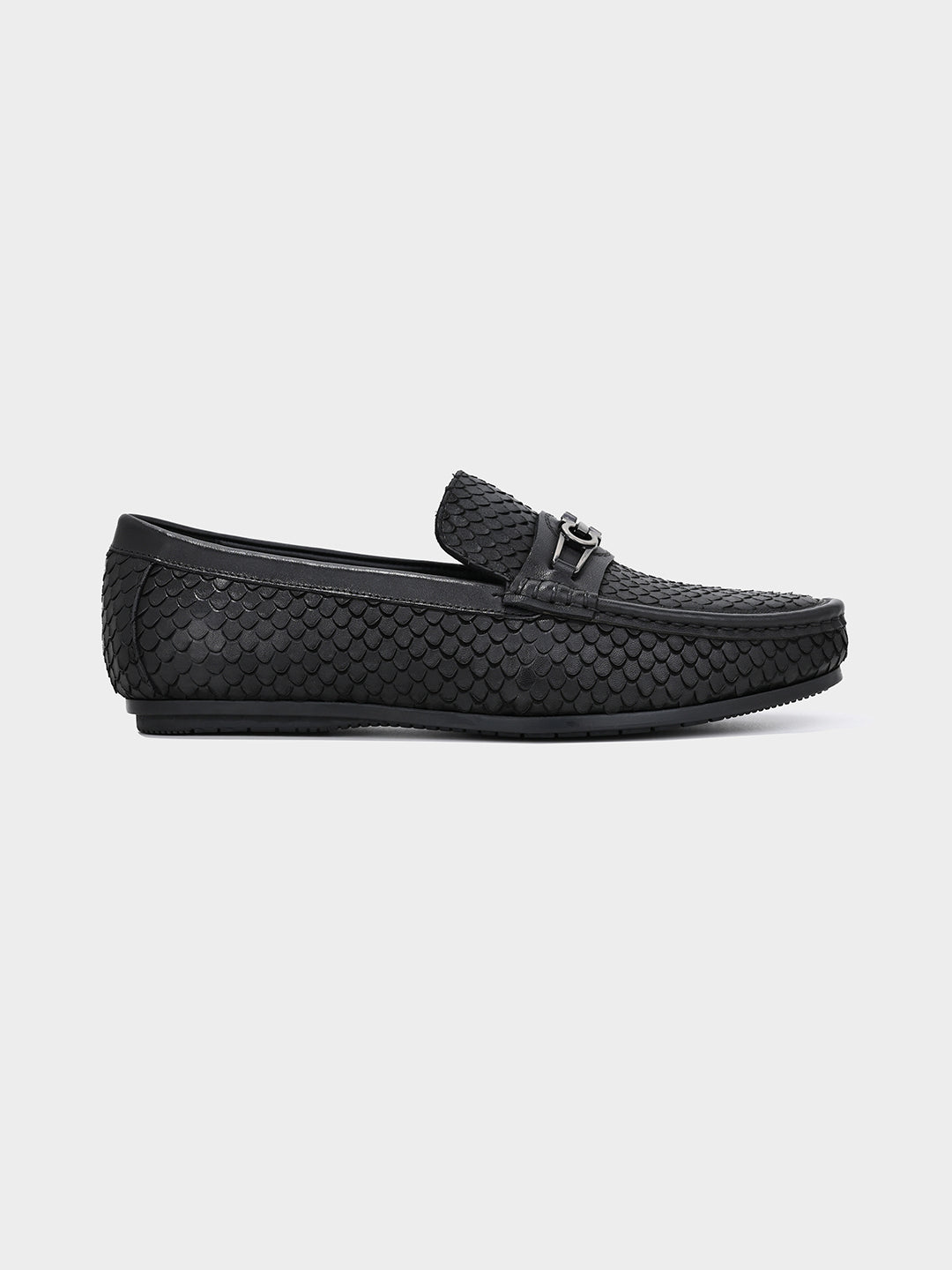 Black Textured Slip-On Loafers