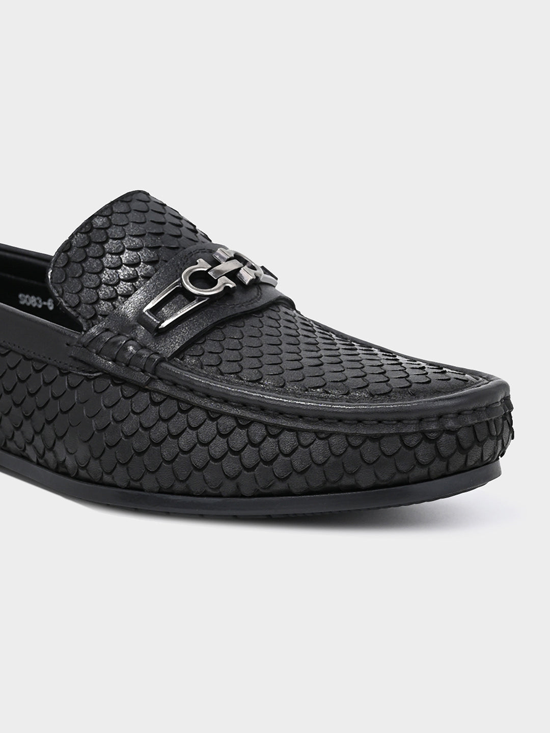 Black Textured Slip-On Loafers