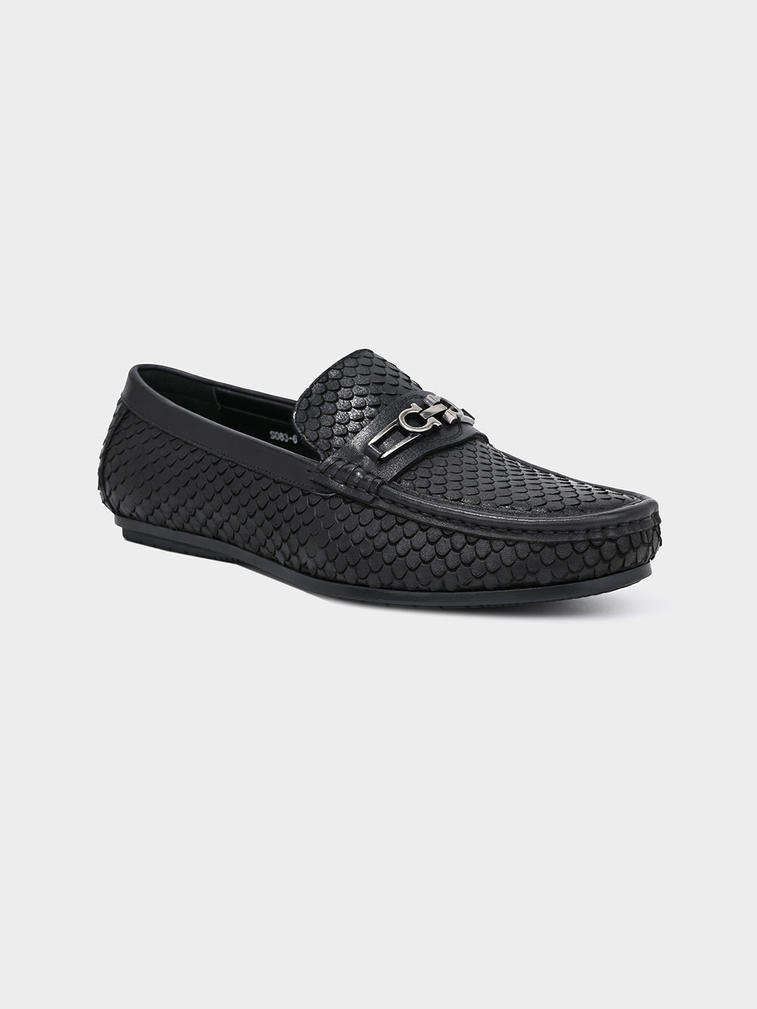 Black Textured Slip-On Loafers