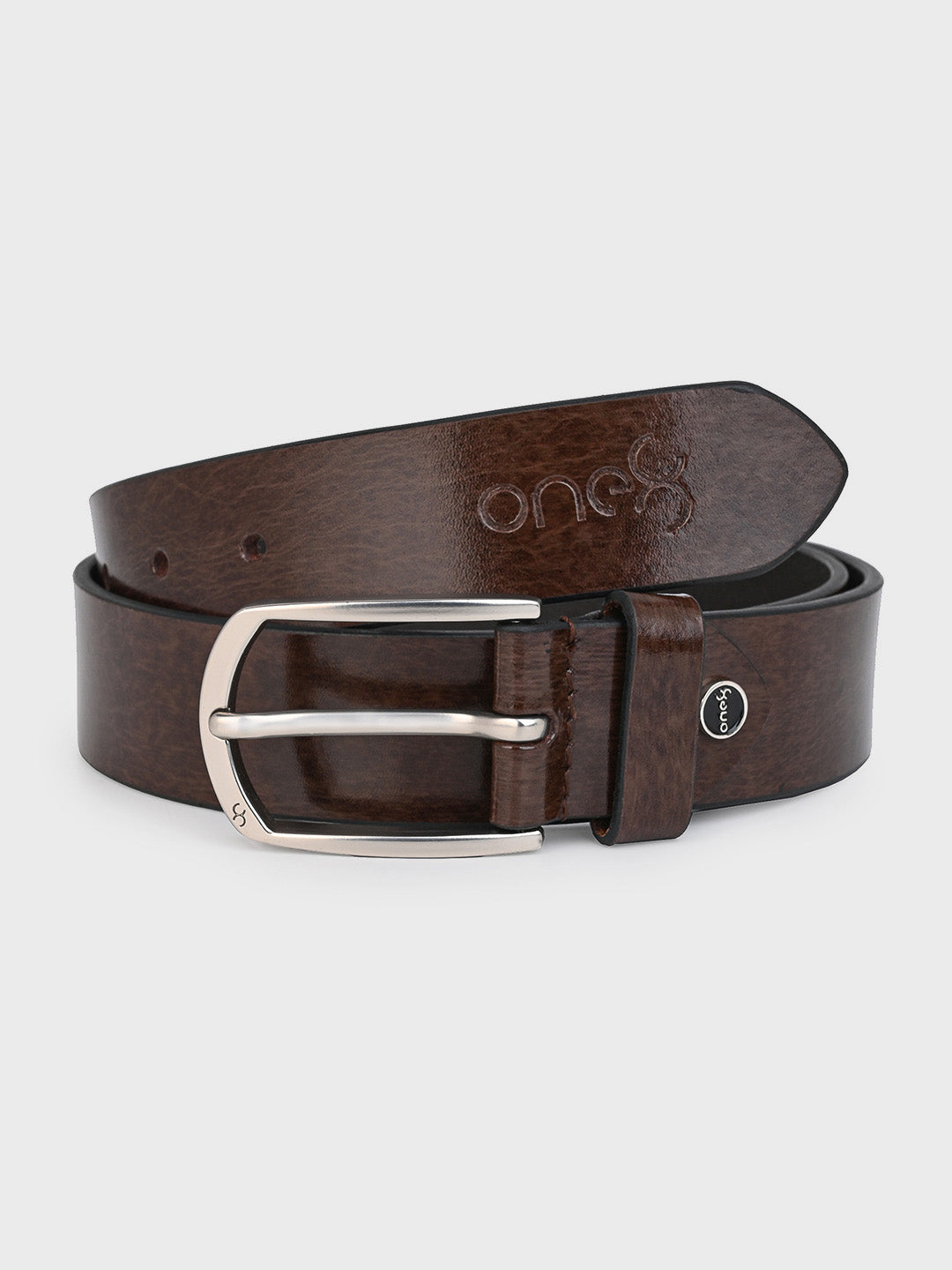 One8 Brown Men's Genuine Leather Tang Closure Semi-Formal Belt