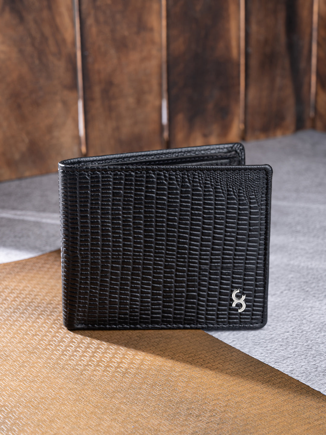 Black Crocodile-Embossed Bifold Wallet